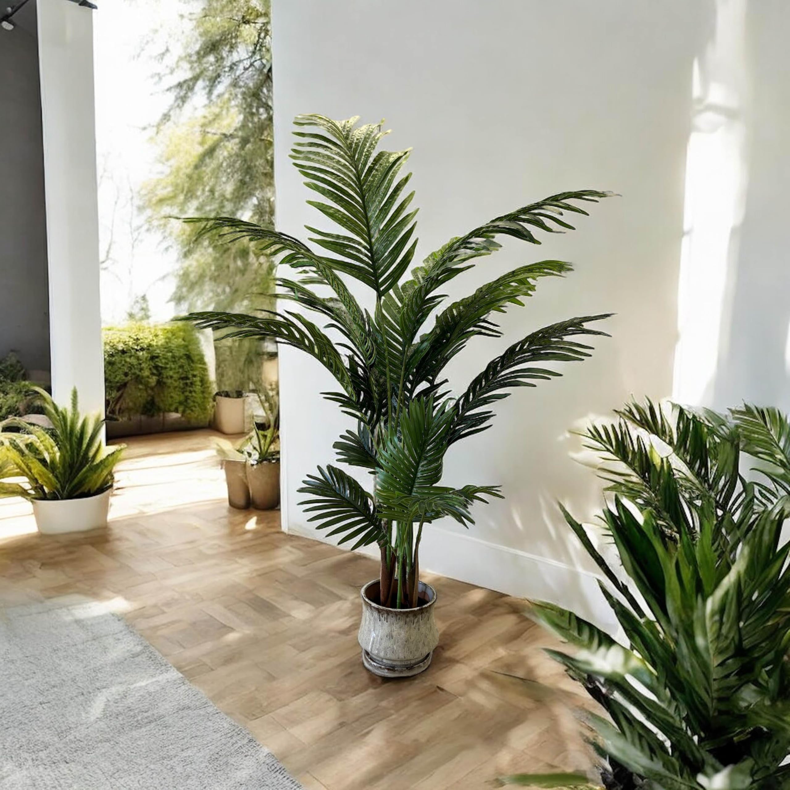 Pianta Artificiale per Interno o Esterno, Pianta Kenzia Areca Artificiale Decorativa, Pianta Finta Soggiorno Camera Cucina Salotto Ufficio (145 cm)