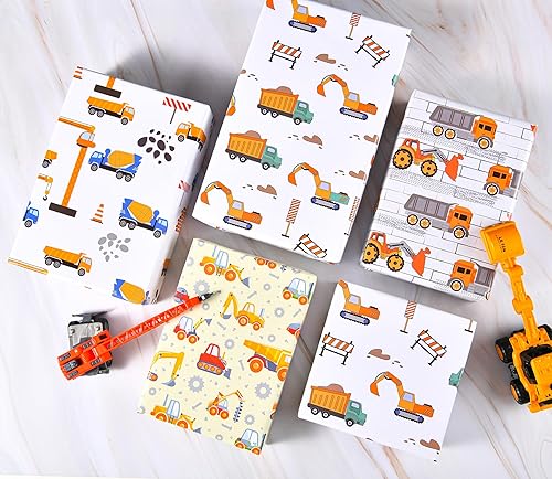 Miniatura 2 de Titiweet Papel de regalo de construcción, papel de regalo de camión para niños, niños, 12 hojas de papel de regalo para tractores y camiones para