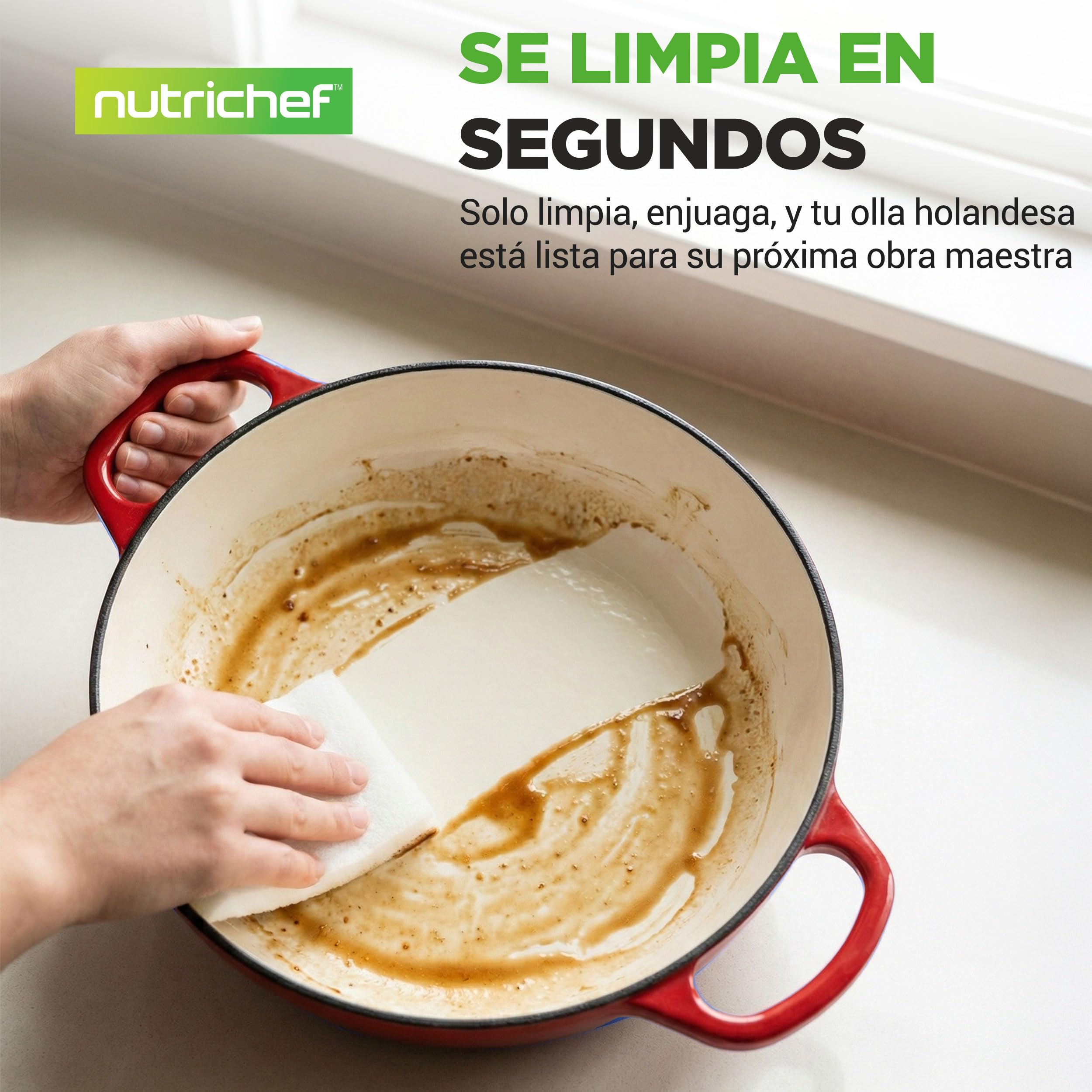 NutriChef horno holandés redondo de hierro fundido esmaltado para pan de masa madre, Molde con tapa tipo domo, Incluye guantes de silicona, 26 cms