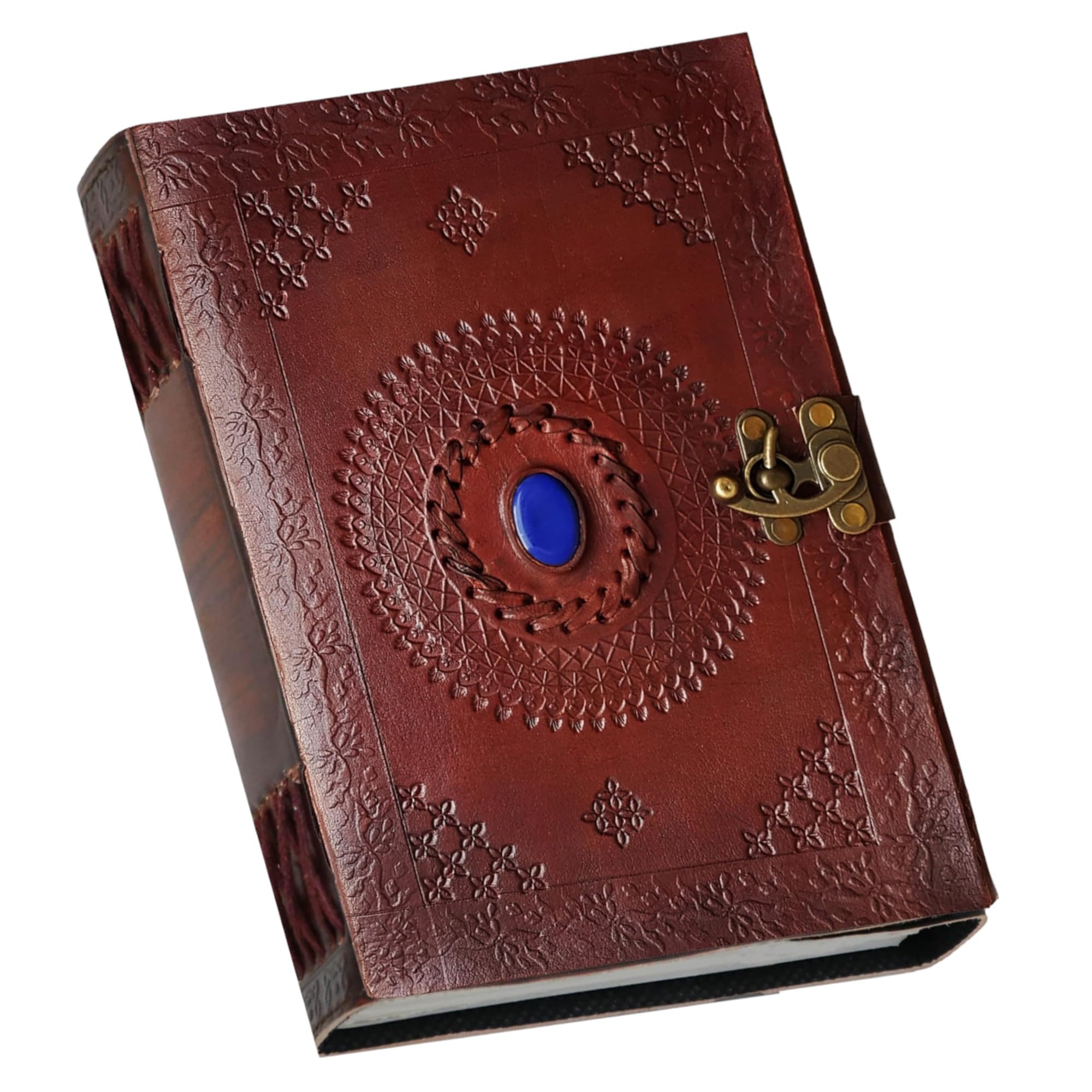 Jaald 23 cm Note Notebook Taccuino Foglie Diario Agenda Quaderno Album Fatto a Mano Copertina in Pelle Grimorio Diario note Bianco Chiusura fermaglio Personale Viaggio Regalo Vintage blu pietra
