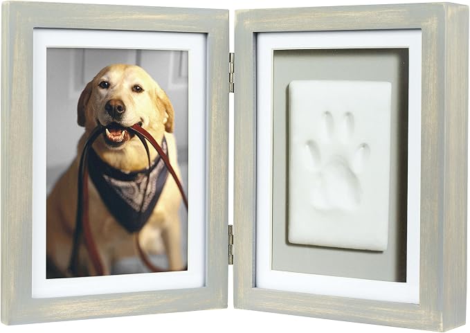 Pearhead Pet Paw Print Photo Frame with Clay Imprint Kit – Wooden Photo Frame, DIY No-Mess Pawprint Keepsake, Perfect for Cats & Dogs, Ideal Memorial and Home Decor Gift, Distressed Gray
