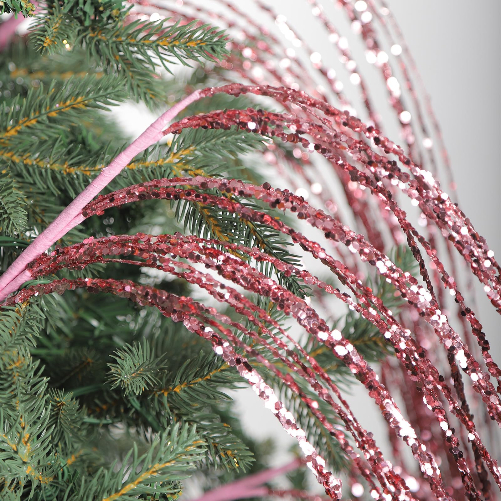 Ccuuhj Pink 6 Pack Christmas Glitter Berry Stems 115Cm Artificial Diy Picks Branches Xmas Wreath Ornaments Twigs For Xmas Tree Filler Branches Wreaths Garlands Craft Decor (Pink)