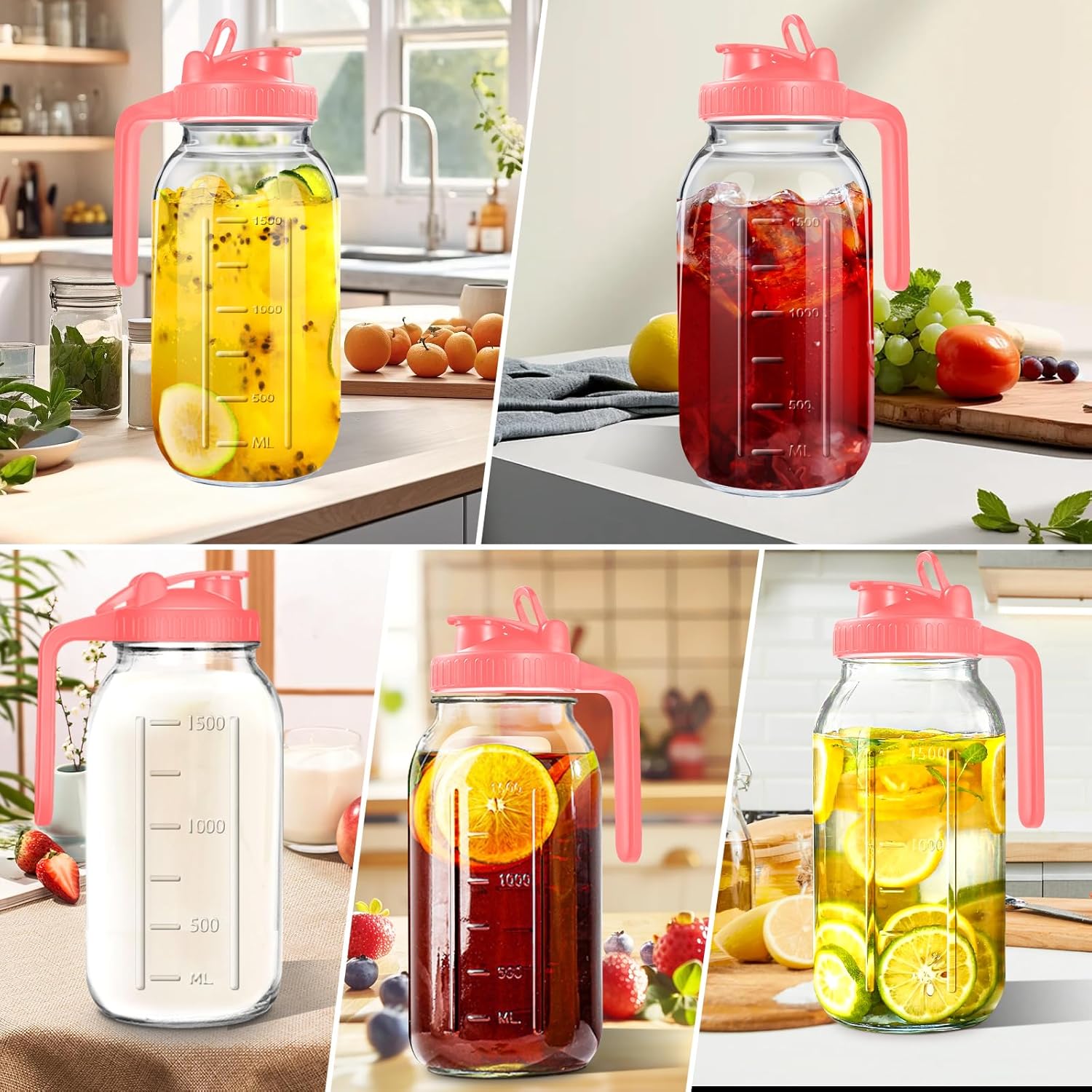 64oz Glass Pitcher with Lid, 2 Quart Mason Jar Pitchers with Lid and Spout, Wide Mouth Breast Milk Pitcher Glass Jug Sun Tea Pitchers, Cold Brew Coffee pitcher, Fridge Container for Water, Juice, Tea - Image 7
