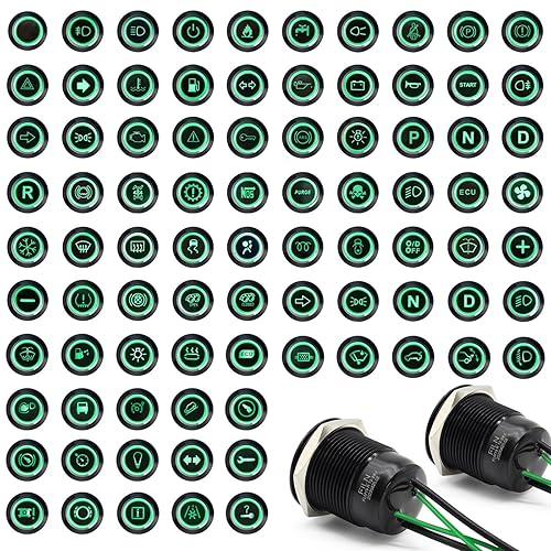 Miniatura 10 de 2 interruptores de botón de 12 V de 185 símbolos de 0.748 in (34 pulgadas) de 24 V ip67 de metal automático barco marino para LED impermeable