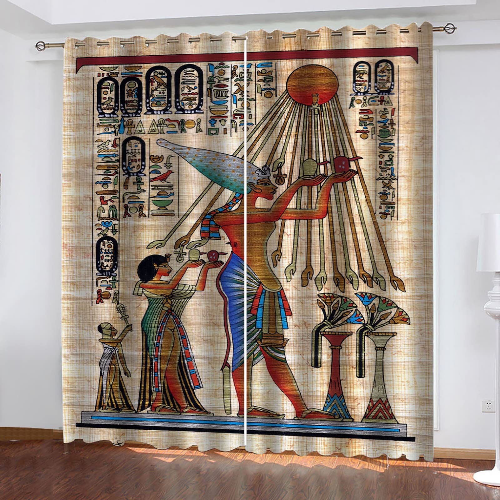Cortinas Termicas Aislantes Frio Y Calor 3D Figuras Del Antiguo Egipto Cortinas Salon Modernas 2 Piezas Cortinas Habitacion 140x200 Cm Cortinas Opacas Para Dormitorio Con Ojales 2 Piezas, Ventana