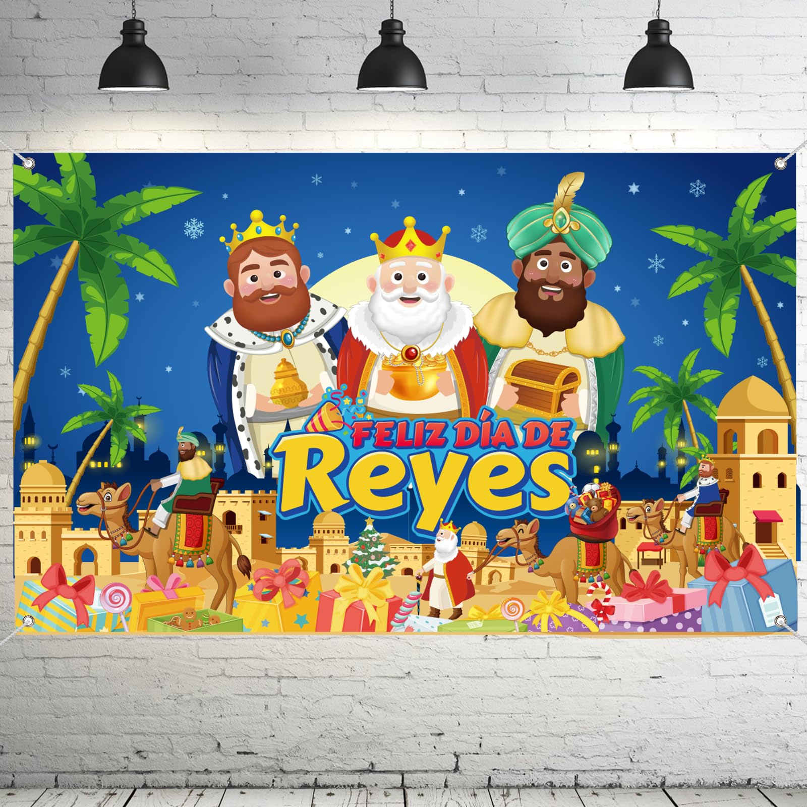 Feliz día de Reyes Pancarta para Reyes Magos Decoración, 180 x 110cm Pancarta de Fondo para Navidad Reyes Magos Interior Exterior Decoración, Reyes Magos Cartel para Cartel Pared Decoración