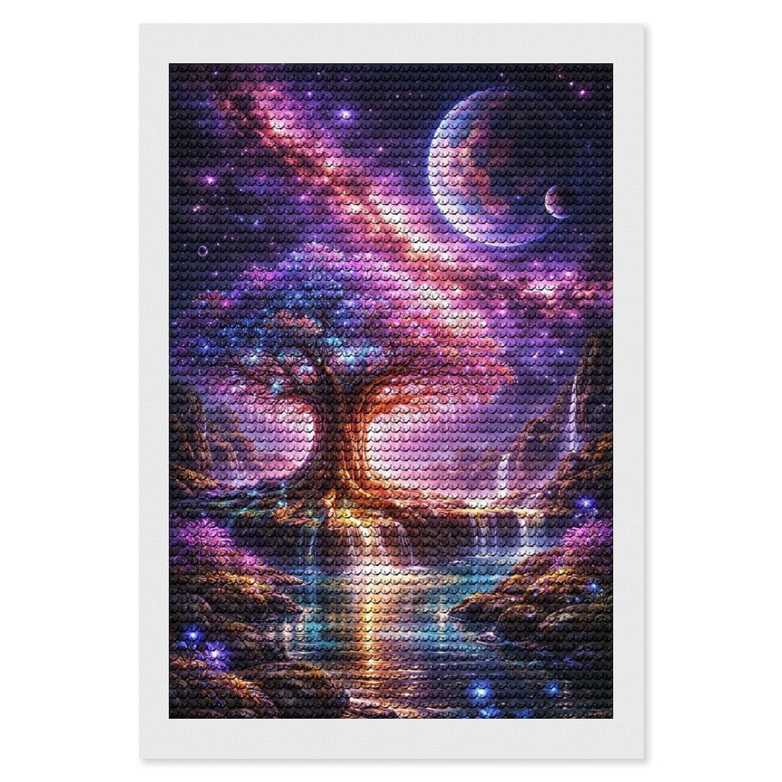 Junmoney Enchanted Cosmic Tree of Life Round Drill Diamond Painting 8"x12", for Adults, Creative Leisure Activity, Office Decor, Holiday Gift Idea