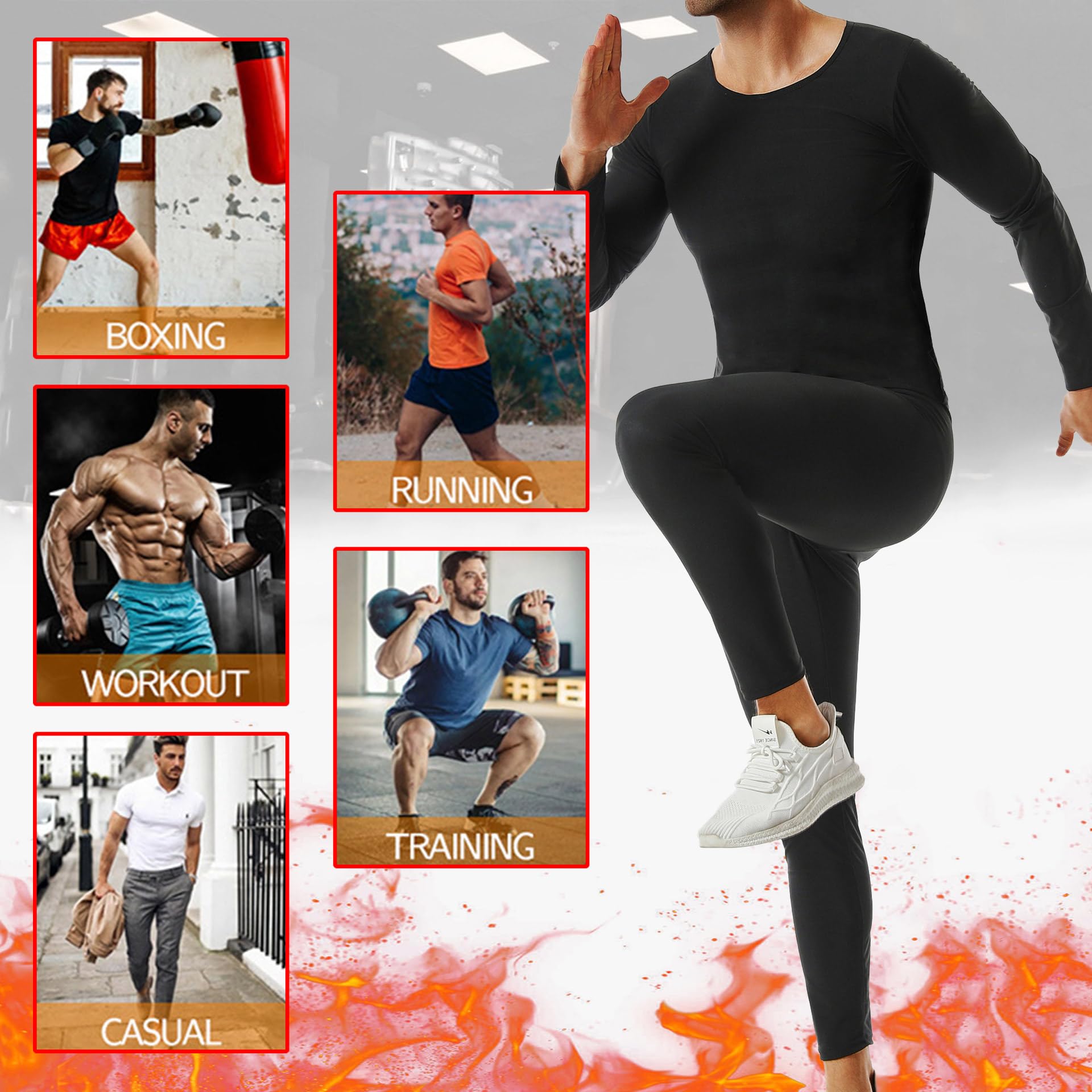 Schwitzanzug Zum Abnehmen, Saunaanzüge Sauna Shirt Langarm Oberteile Und Sauna Hosen Set Fitness Body Shaper Sauna Effekt Sweatsuit Für Boxen MMA Gym Laufen