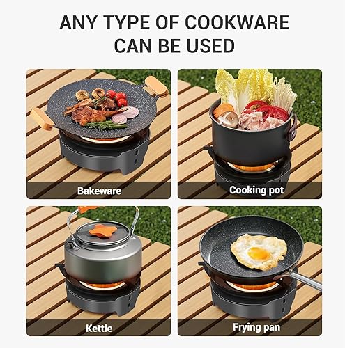 Miniatura 6 de Estufa de camping 3600W Estufa portátil para mochileros con encendido piezoeléctrico, adaptador de recipiente de combustible, estufa de gas a prueba