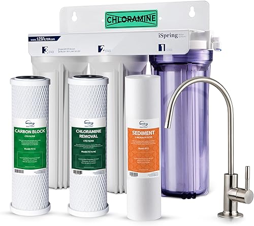 Miniatura 1 de iSpring US31-NC - Sistema clásico de filtración de agua para debajo del fregadero de 3 etapas para beber, reduce la cloramina, PFAS, filtro de agua