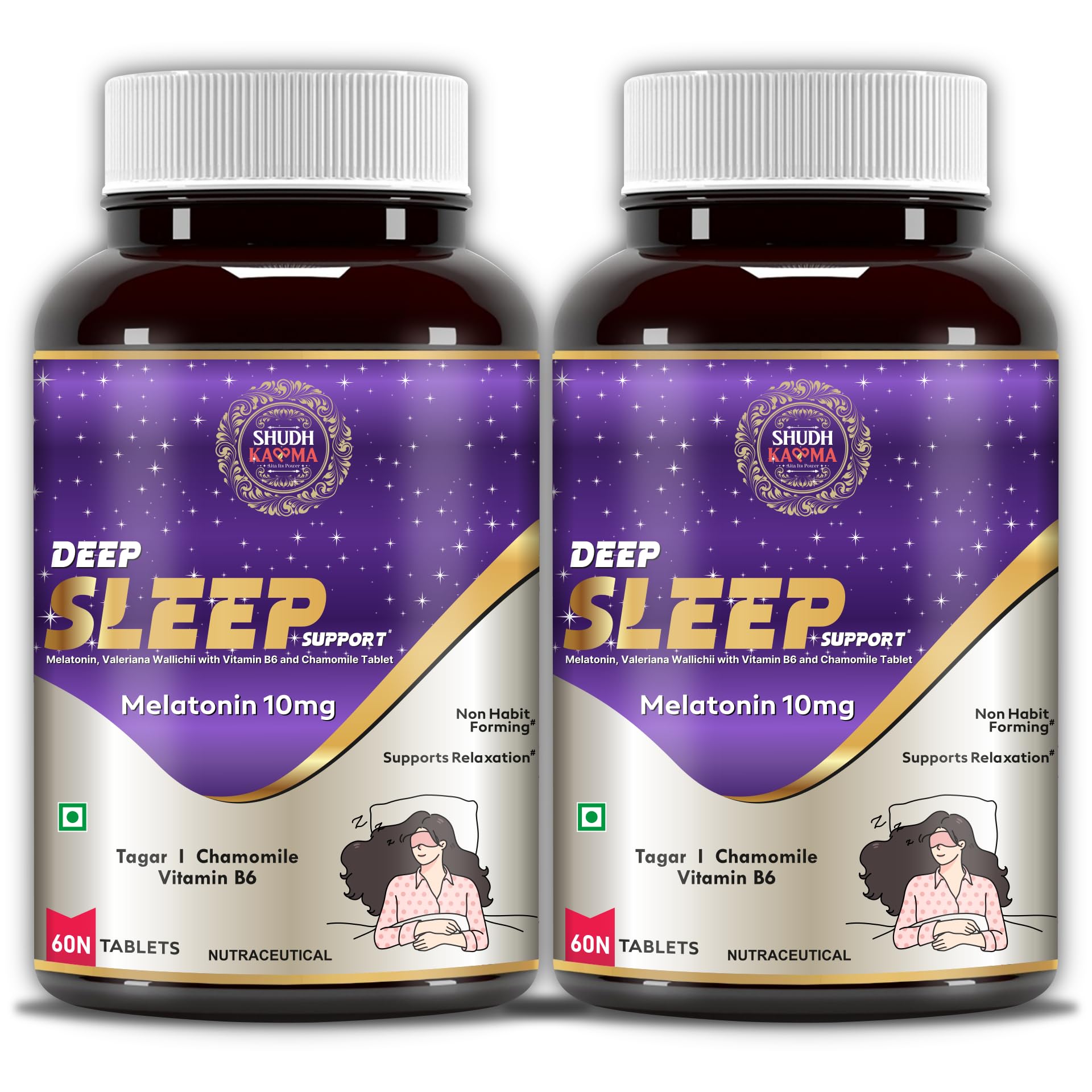 SHUDHKAAMA Aita Its Power Deep Sleep 10Mg Melatonin With 250Mg Tagar Sleeping Aid Pills For Strong Sleep (Non-Habit Forming & Non-Addictive) - 120 Tablets