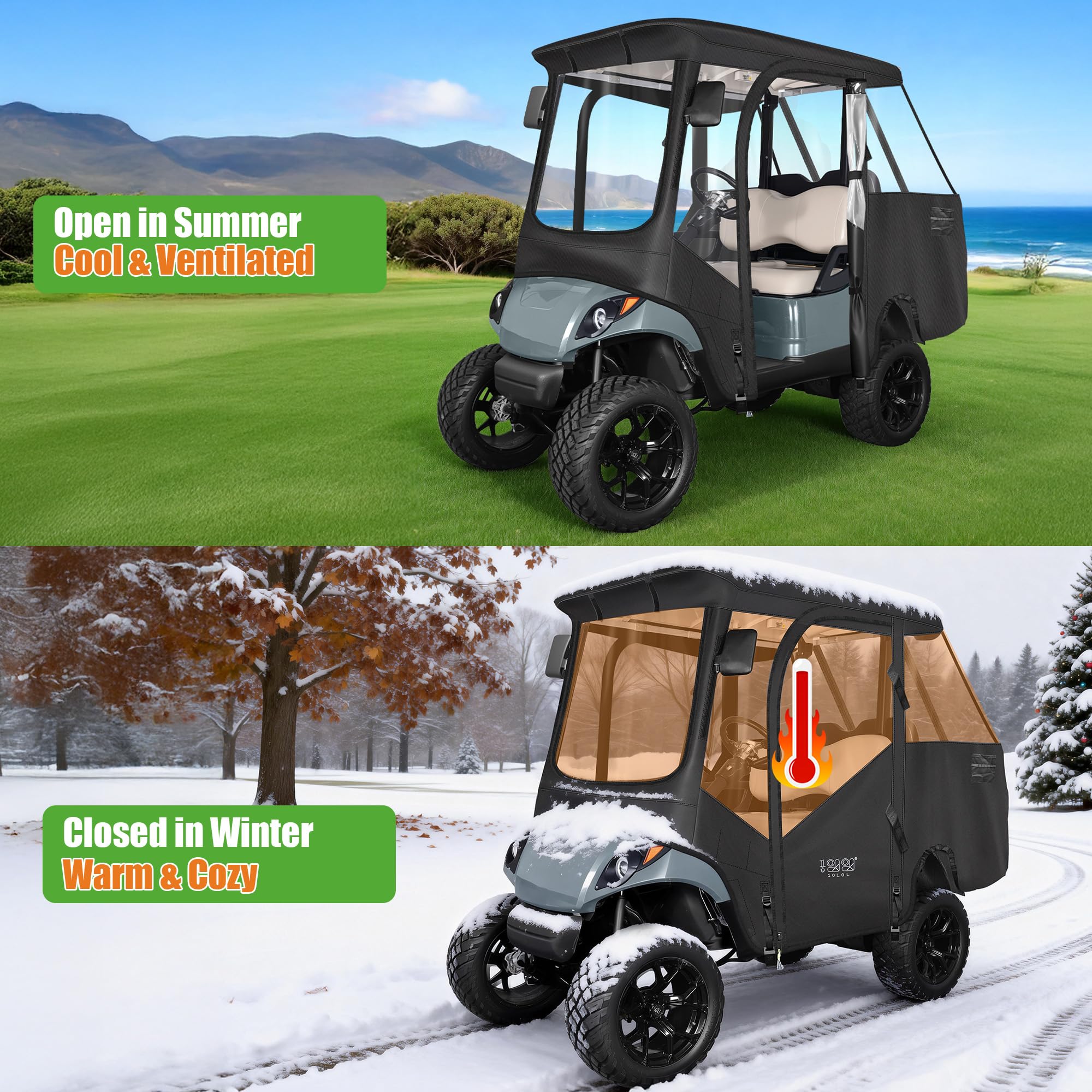 10L0L Obudowa wózka golfowego dla 4 pasażerów pasuje do Yamaha G29 Drive and Drive 2, 600D Heavy Duty 4-osobowa osłona przeciwdeszczowa Yamaha z przezroczystą przednią szybą PCV, wodoodporna tkanina