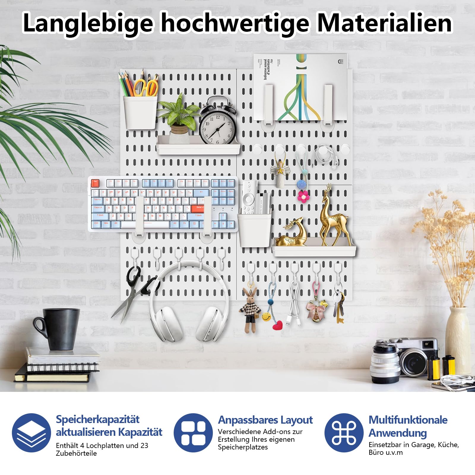 Stecktafel Wand Organizer 30 x 30 cm 4er Pack, Stecktafel-Kombinationsset mit 23 Zubehör, Einfache Installation, Lochplatte für Zuhause, Büro, Garage, Bastelraum