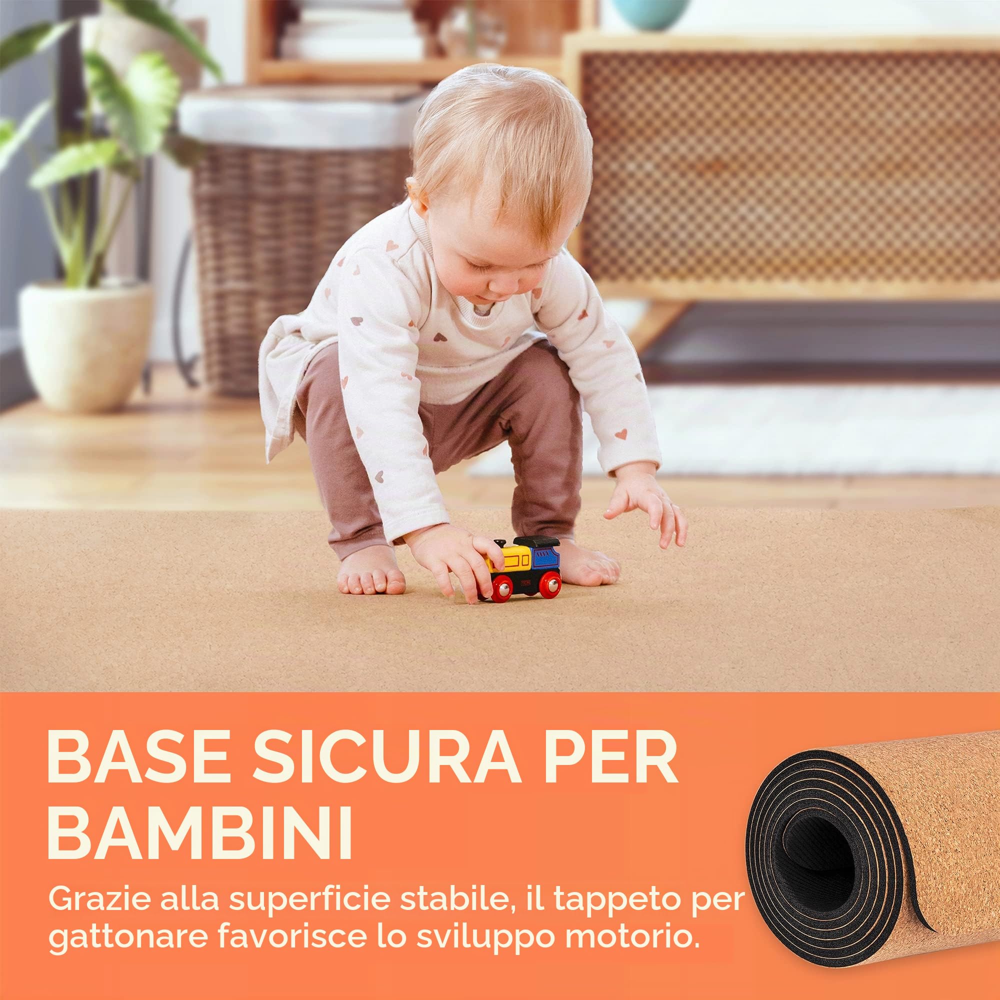 Tappeto per gattonare Famifidus senza sostanze inquinanti - tappeto da gioco per bambini in sughero e gomma naturale - 180 x 135 cm - tappetino con spessore di 4,5 mm