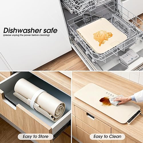 Miniatura 6 de Vabaso Tapete de calentamiento de alimentos extra grande con aplicación, ajuste de temperatura y temporizador de 37 x 15 pulgadas, se calienta en 5