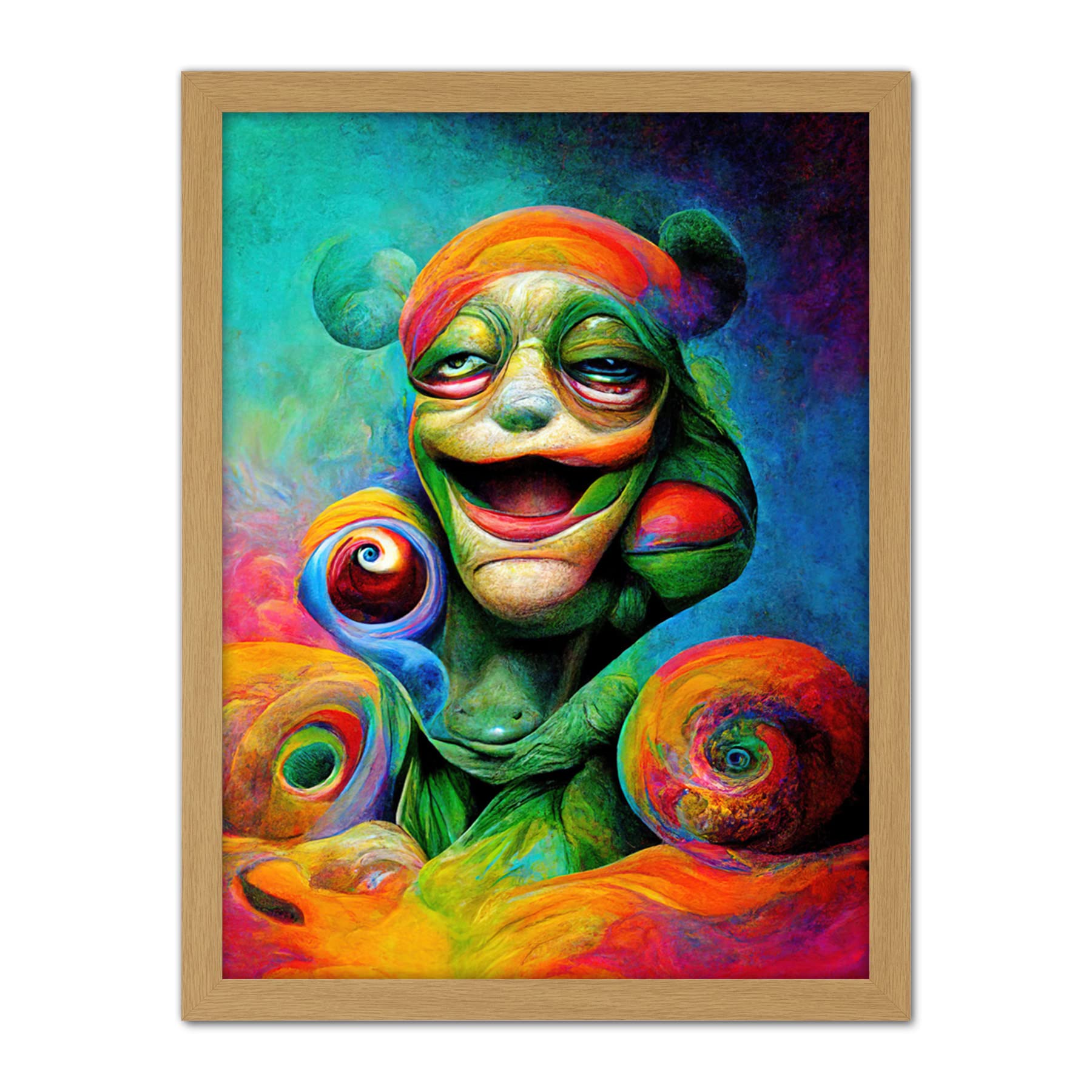 Doppelganger33 LTD Psychedelic Stoned Clown Trippy Colourful Artwork Framed Wall Art Print 18X24 Inch