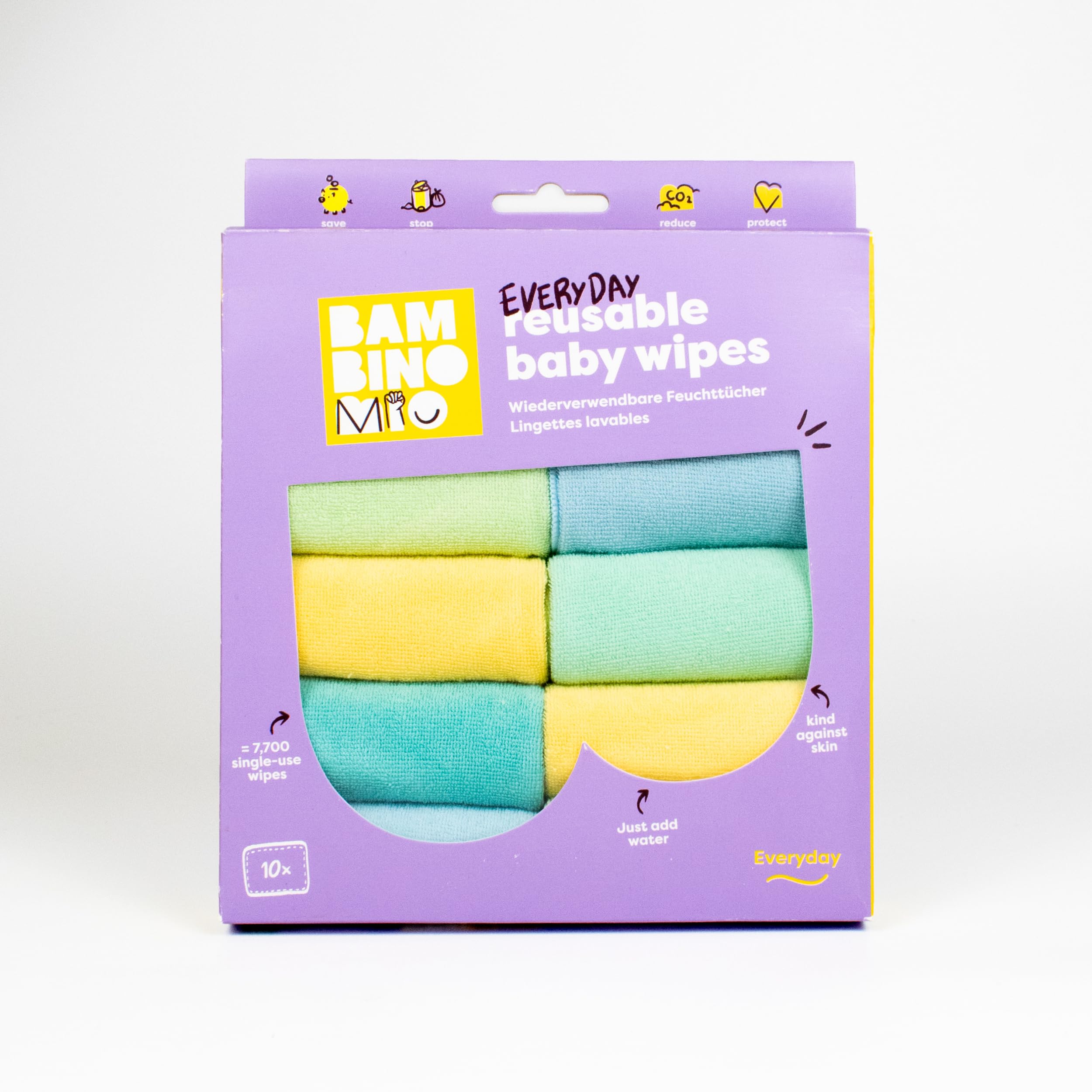 Bambino Mio (Lot de 10) | Cotton Lingettes bébé réutilisables, PASTELS – Lingettes lavables pour peaux sensibles, séchage rapide et résistantes