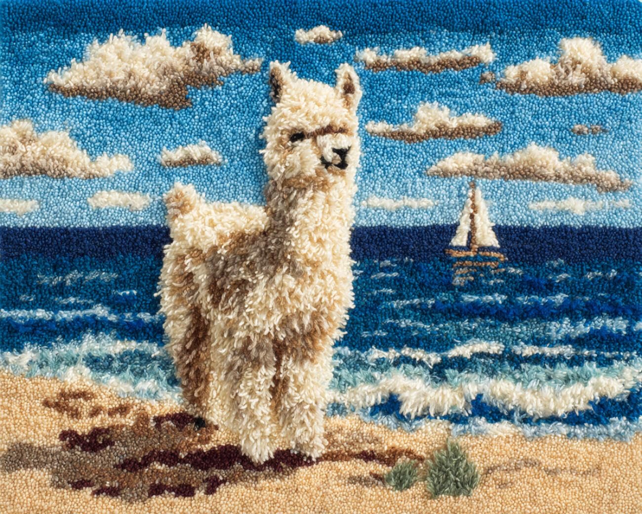 AMBATTERY Latch Hook Tapestry Kit Alpacas and Seascape 90x120cm
