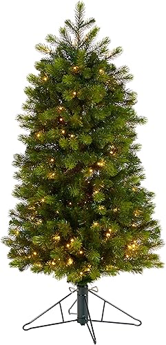 Árbol de Navidad artificial de abeto de montaña de Colorado delgado de 4 pies con 150 multifunción con control remoto), micro luces LED blancas