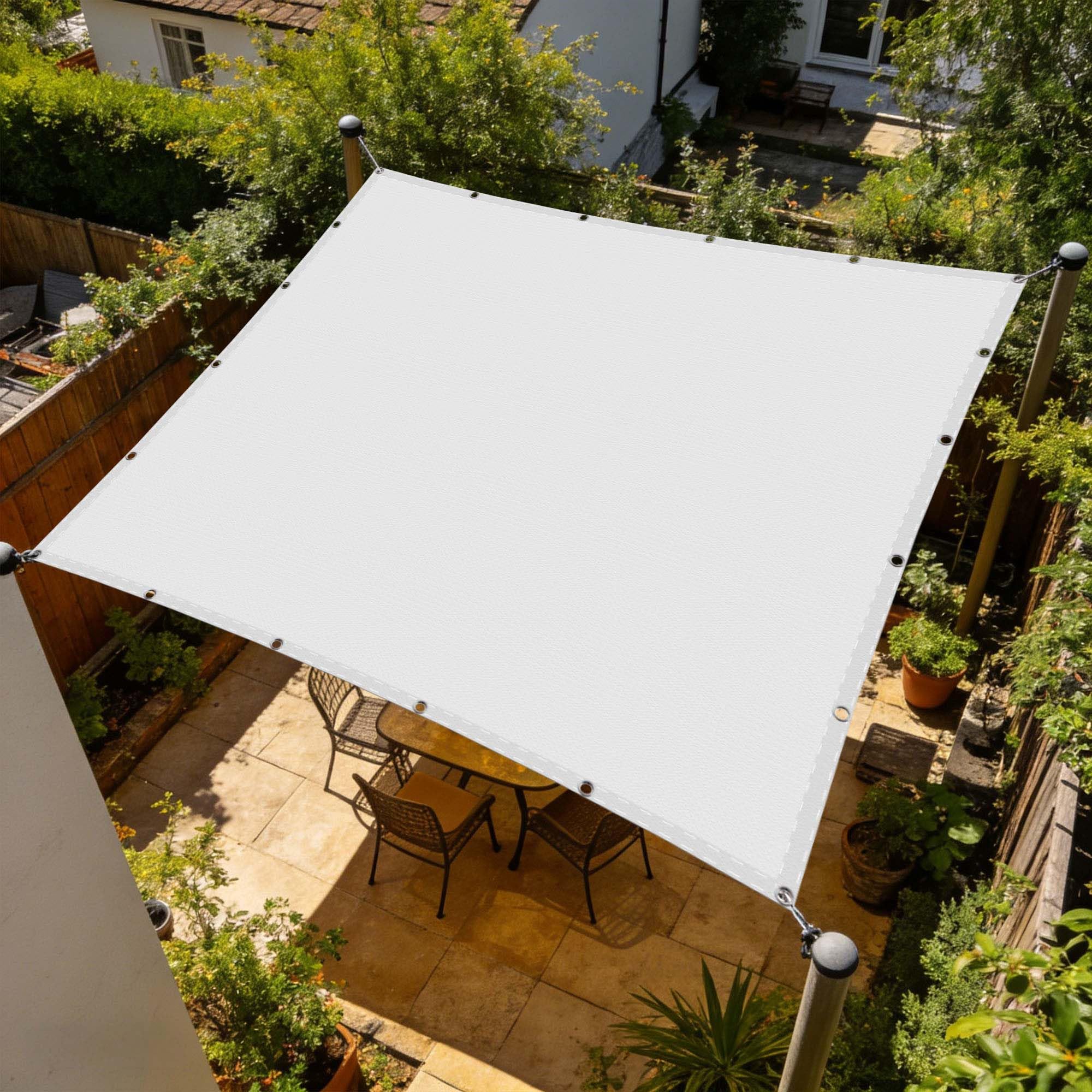 Voile d'ombrage rectangulaire 180x600 cm en polyester blanc résistant pour terrasse