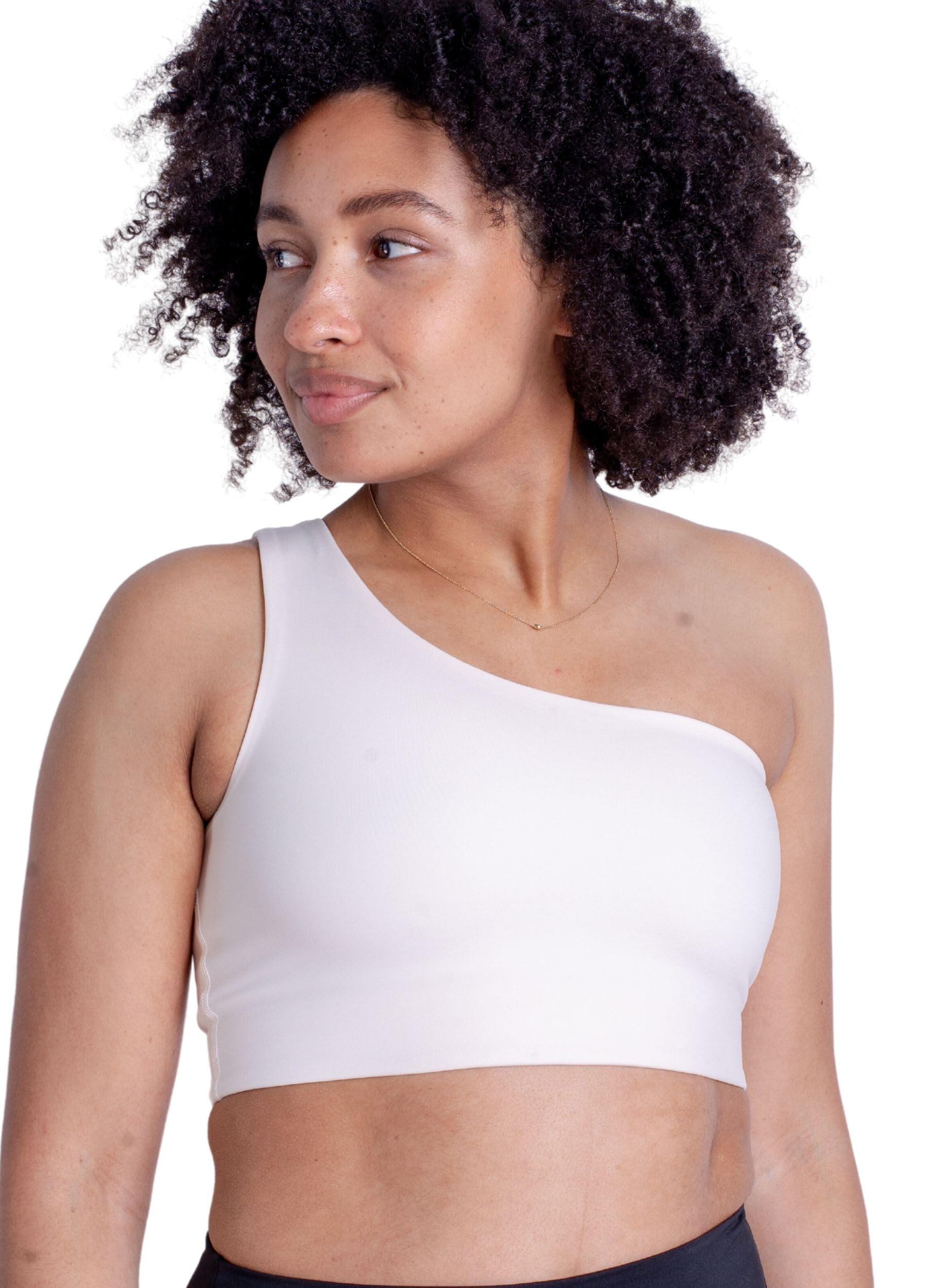 Girlfriend Collective Women's Bianca Bra, One Shoulder Sports, Ivory, XL