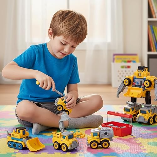 Miniatura 8 de Juego de juguetes de camión de montaje 5 en 1  Construye y transforma vehículos robot de ingeniería  Juego educativo e interactivo para niños y