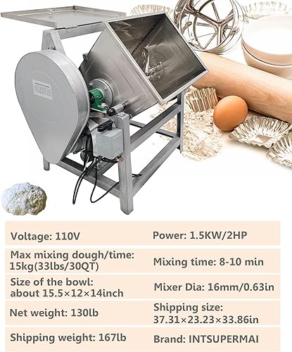Miniatura 3 de Mezclador eléctrico comercial de la harina de la máquina del mezclador de la masa de 33.1 lbs con el cuenco de inclinación de 90 grados para la masa