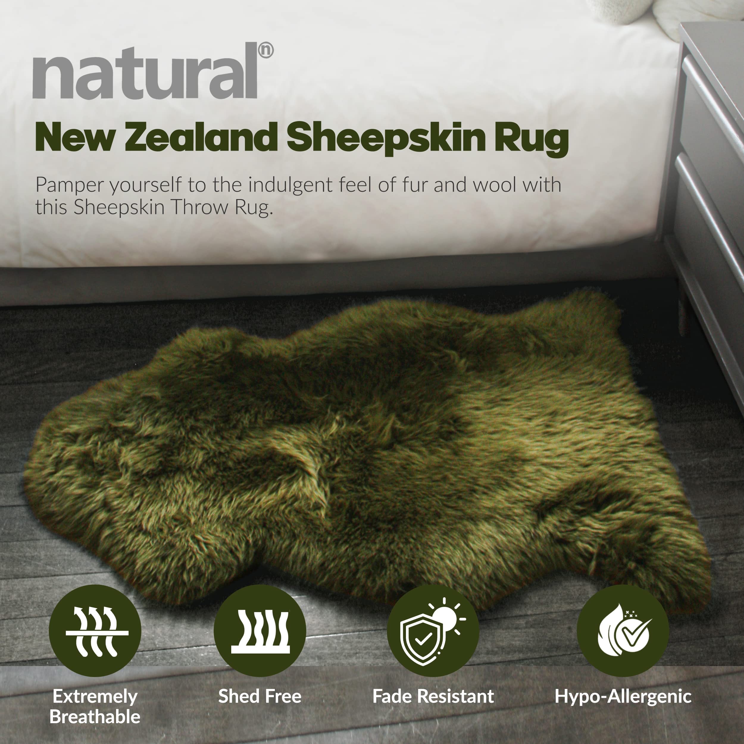 Natural Milan Genuine Sheepskin Area Rugs with Thick and Lush Pile, Fluffy Sheep Fur Rug with Anti-Skid Backing for Bedroom Living Room, Single Pelt, Khaki 2 ft x 3 ft