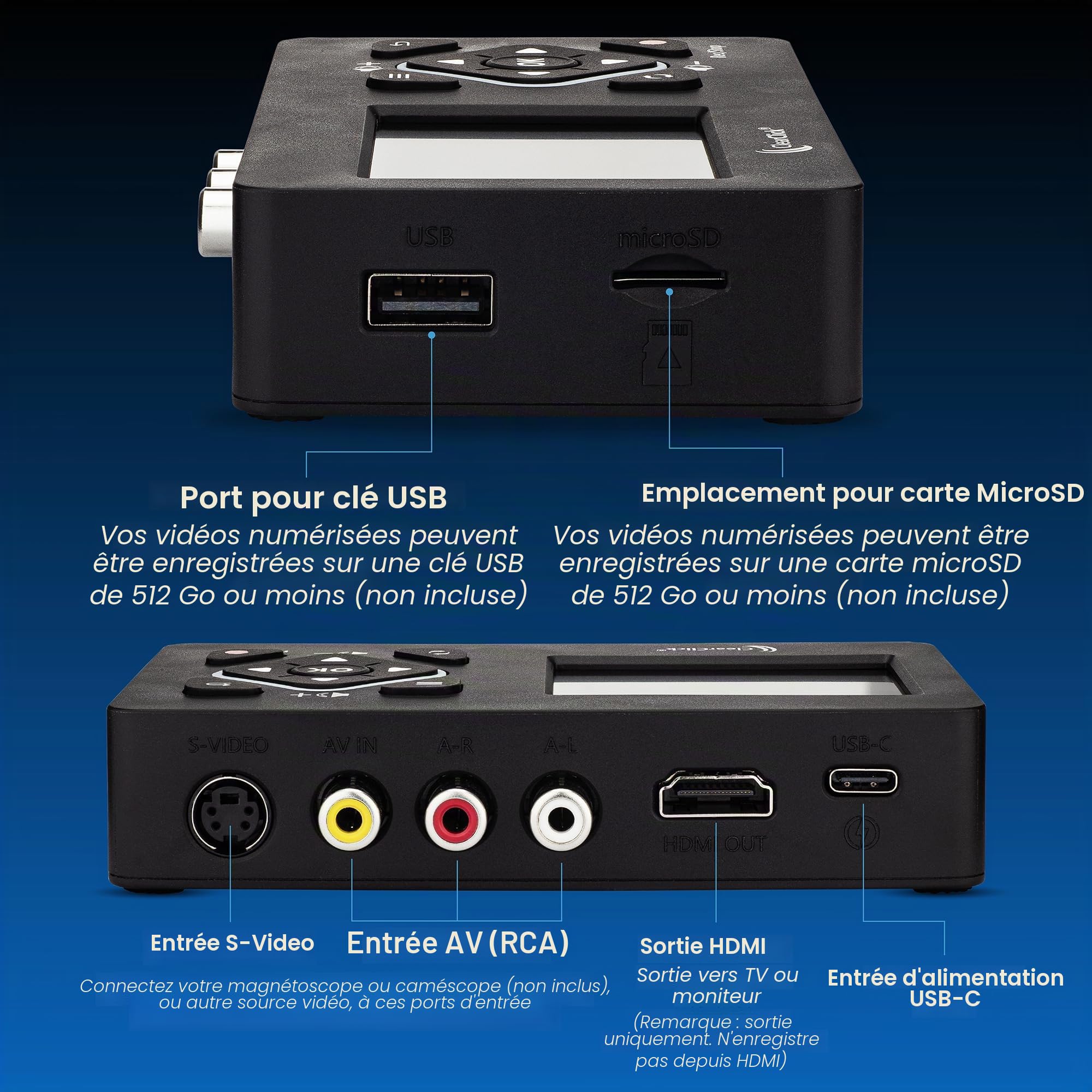 ClearClick Convertisseur vidéo vers numérique 2.0 (deuxième génération) Mini Edition – Enregistrez des vidéos à partir de magnétoscope, Cassettes VHS, AV, RCA, Hi8, caméscope, DVD, systèmes de Jeu