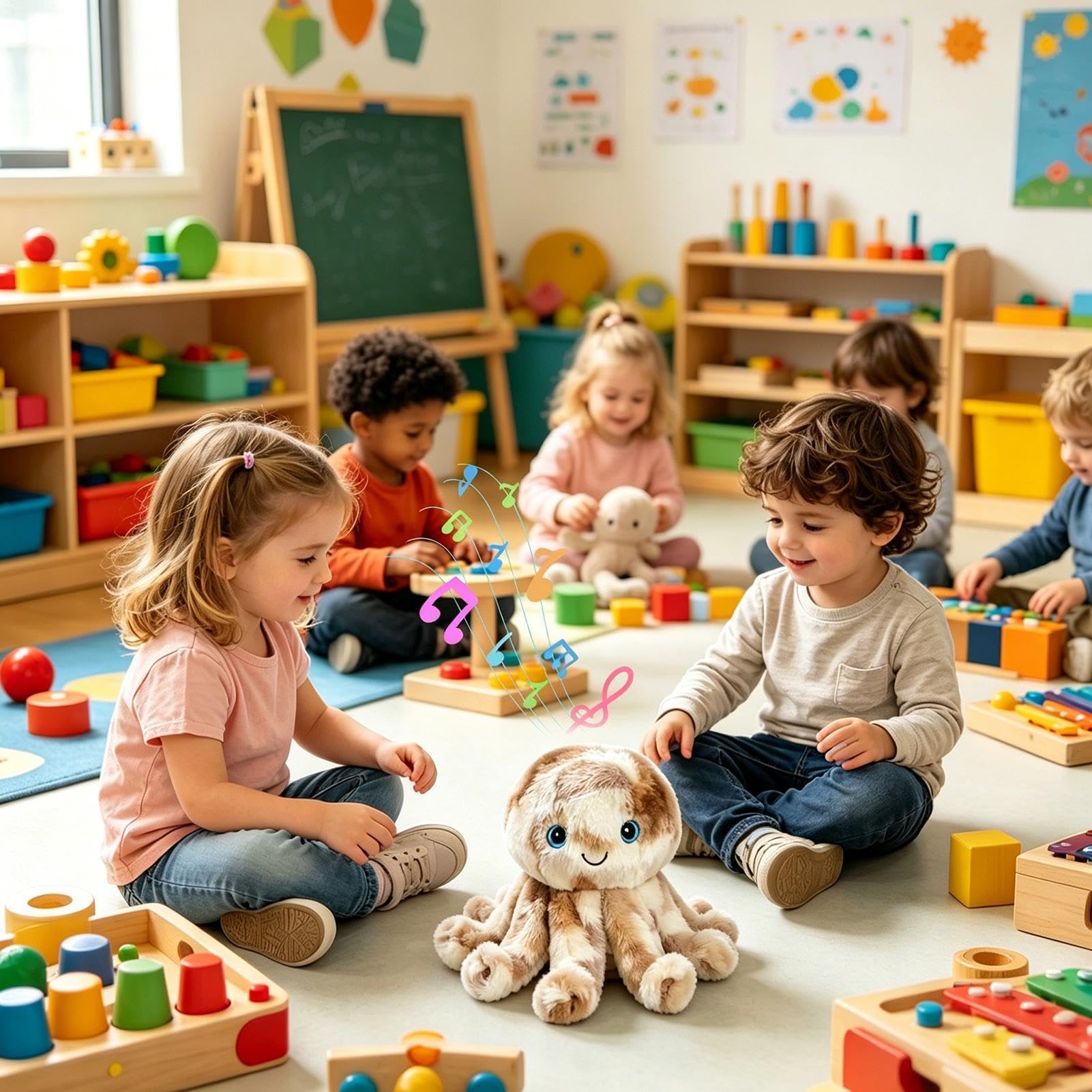 Peluche Musical Interactivo Pulpo de Peluche Recargable con Grabación de | Juguete Musical Sensorial con Ritmo de Felpa Para Niños y Niñas, Preescolar y Aprendizaje Temprano, Navidad, Cumpleañ
