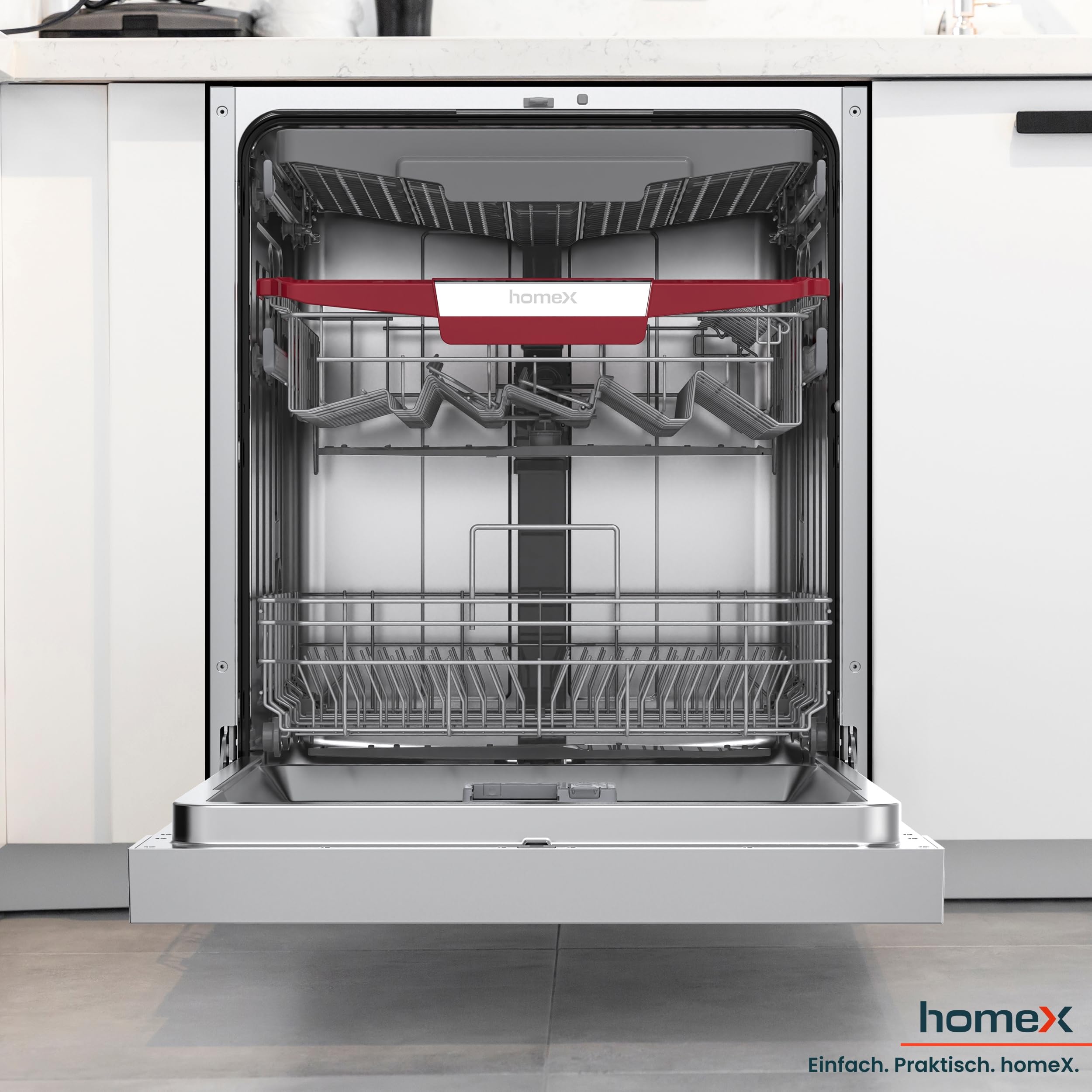 homeX Geschirrspüler 60 cm teilintegrierbar 14 Maßgedecke 7 Programme AquaStop 44 dB DWSI601444C