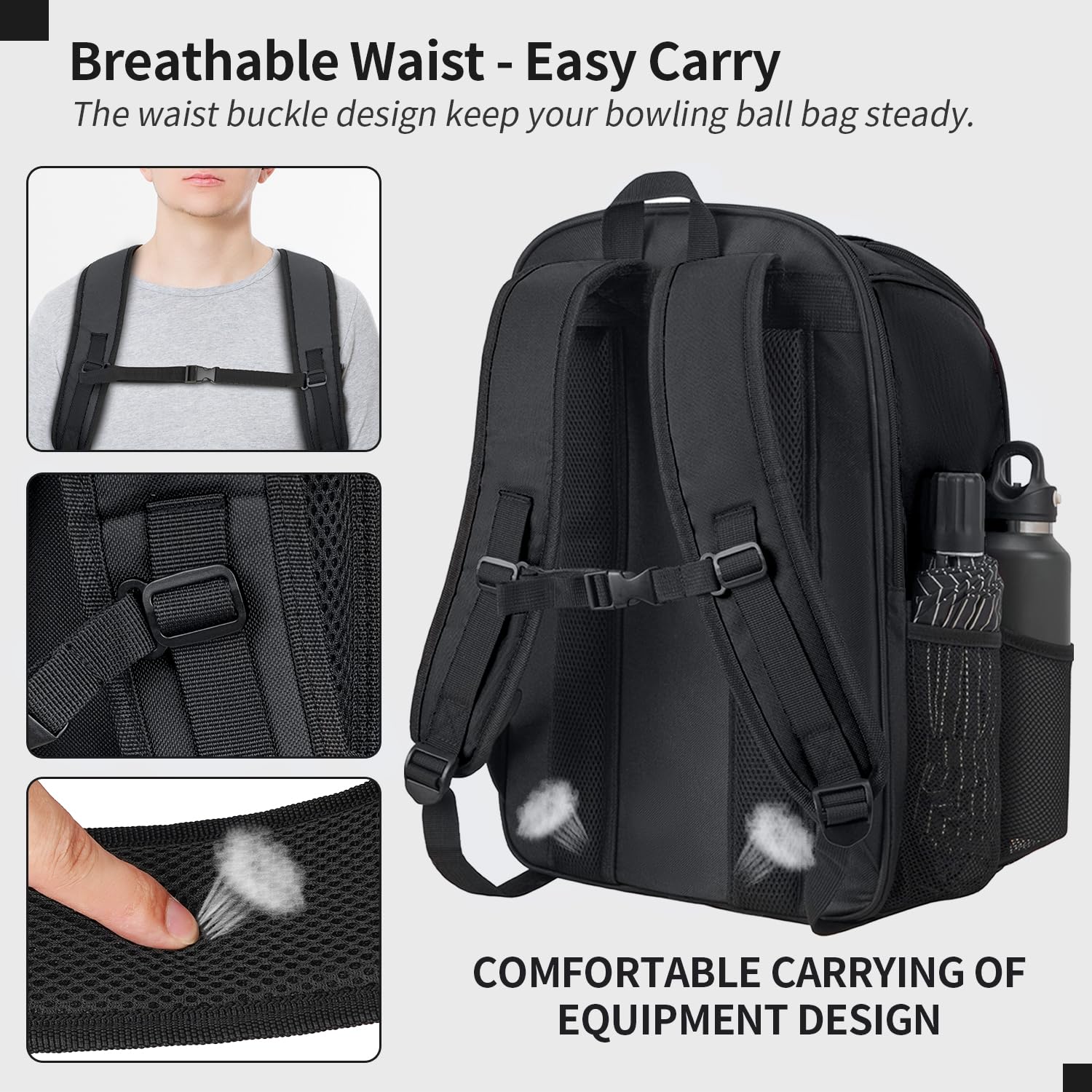 Mochila Individual para Bola de Bolos con Bolsa para Zapatos de hasta Talla 16, Accesorios de Regalo para los Amantes de los Bolos, Bolsa de Bolos con Soporte Acolchado para Bolas