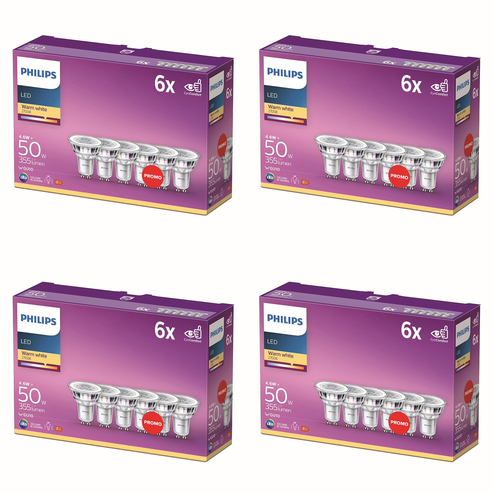 Philips Vorteilspaket - GU10 - LED Spot - 50W - Nicht dimmbar - Warmweißes Licht - Set 24 Stück