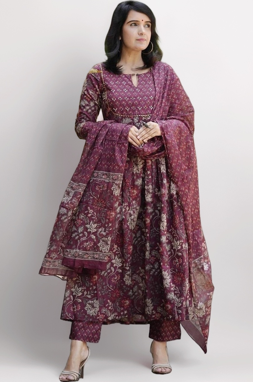 Women Anarkali Kurta and Pant Set With Dupatta