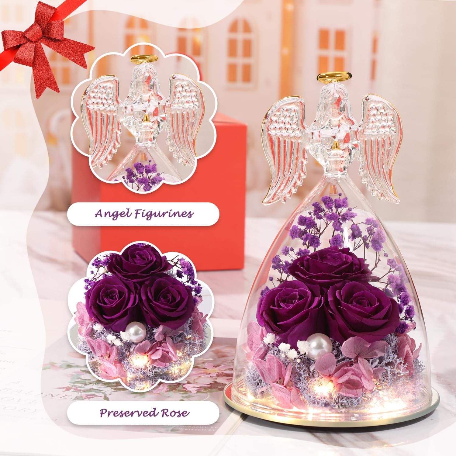 ANWEAO Valentines Day Gifts for Her,Preserved Real Rose in Angel Glass Crystal Angel Figurines,The Best Mothers Day Anniversary Birthday Gifts for Wife Girlfriend Women Mom Best Friend Her - Image 5
