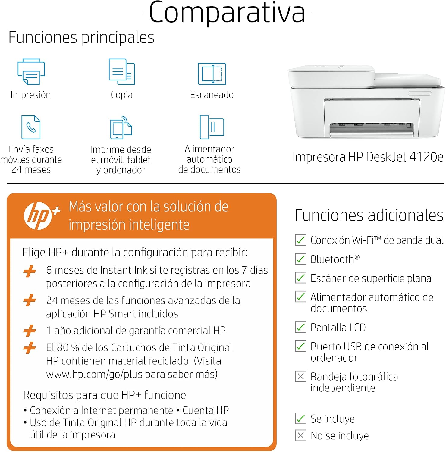 Impresora Multifunción HP DeskJet 4120e : Amazon.es: Bricolaje y  herramientas