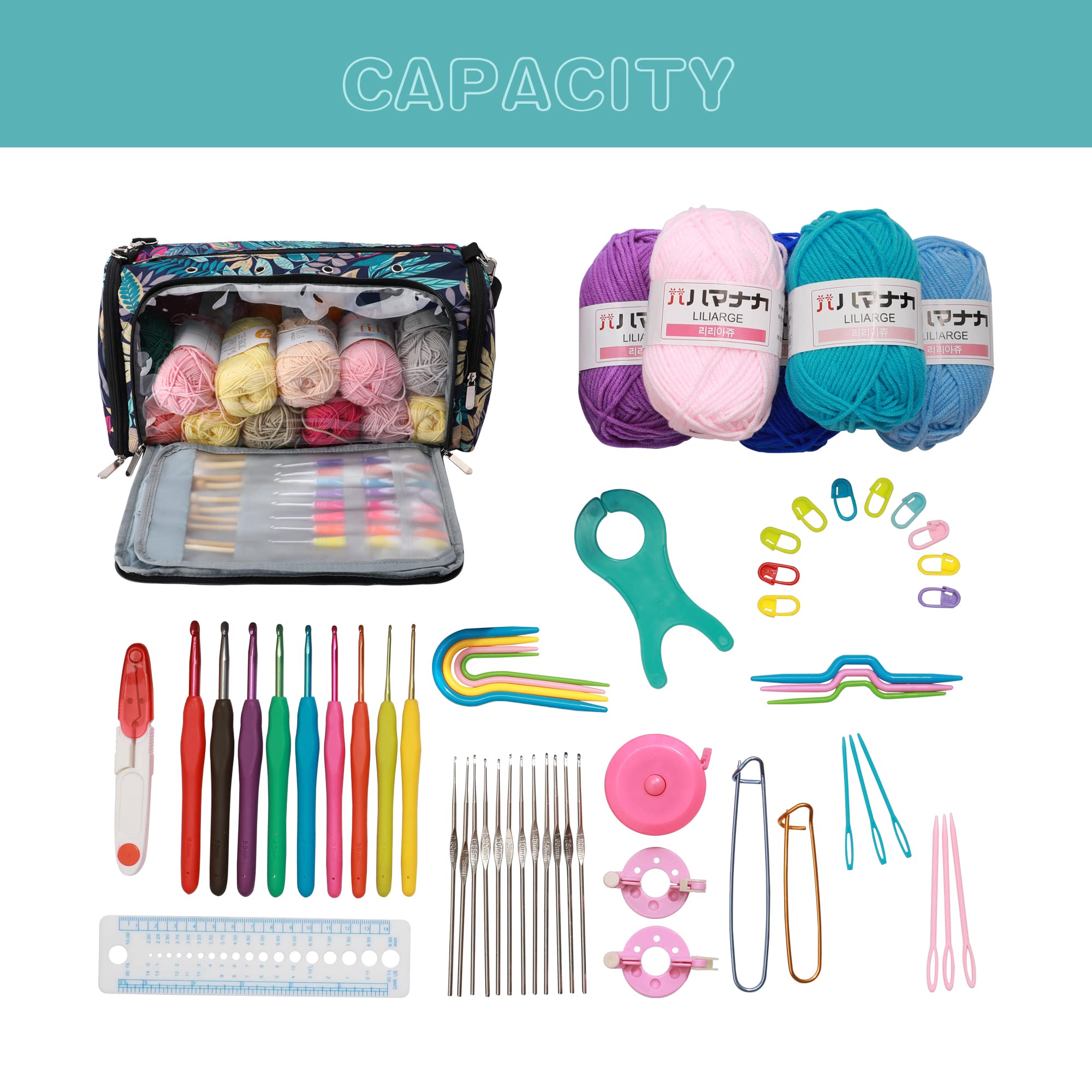 JOZEA Knitting Bag Yarn Bag for Crochet Yarn Tote Storage Organizer Portable Individual Compartments for Carrying Unfinished Project (Blue) - Image 4