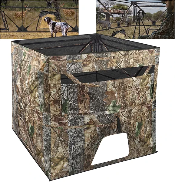 Hunting Blind, 360 Degree See Through Ground Blind, 2/3 Person Pop Up Deer Blinds with Carrying Bag Camouflage Blinds for Deer Turkey Duck