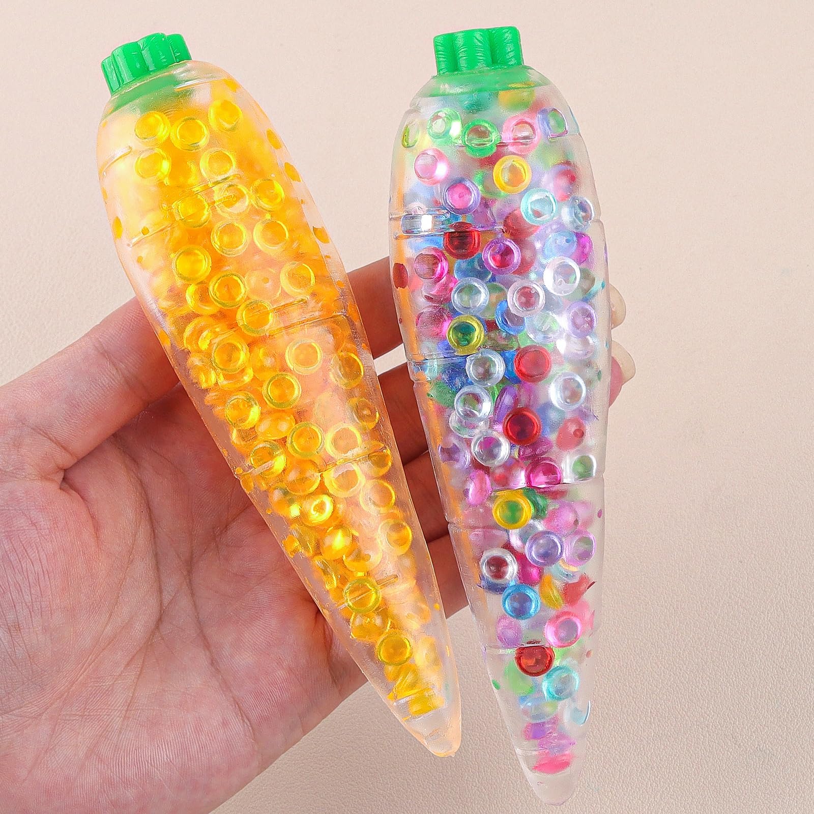 Anboor 2pcs Carrot Squishies Toy, Stretchy Carrots Stress Balls for Kids and Adults, Sensory Simulation Carrot Relief Stress Squeeze Fidget Toy for Party Favors (Colorful & Orange)