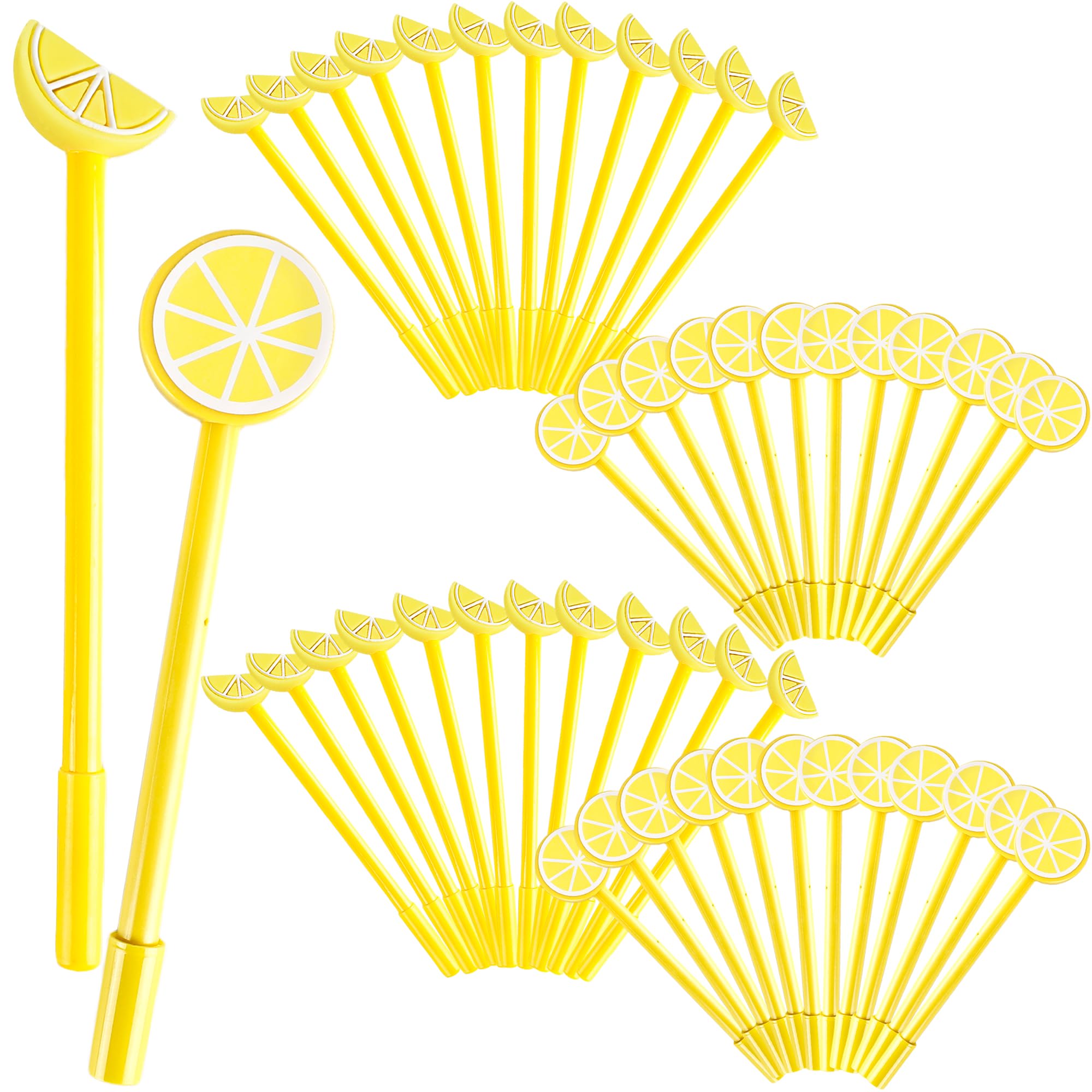 50 Pcs Lemon Pens Bulk Fruit Gel Ink Pen Fun Kawaii Writing Novelty Pens 0.5 mm Black Ink Cool Pen for Office Home Present Summer Lemon Party Favors