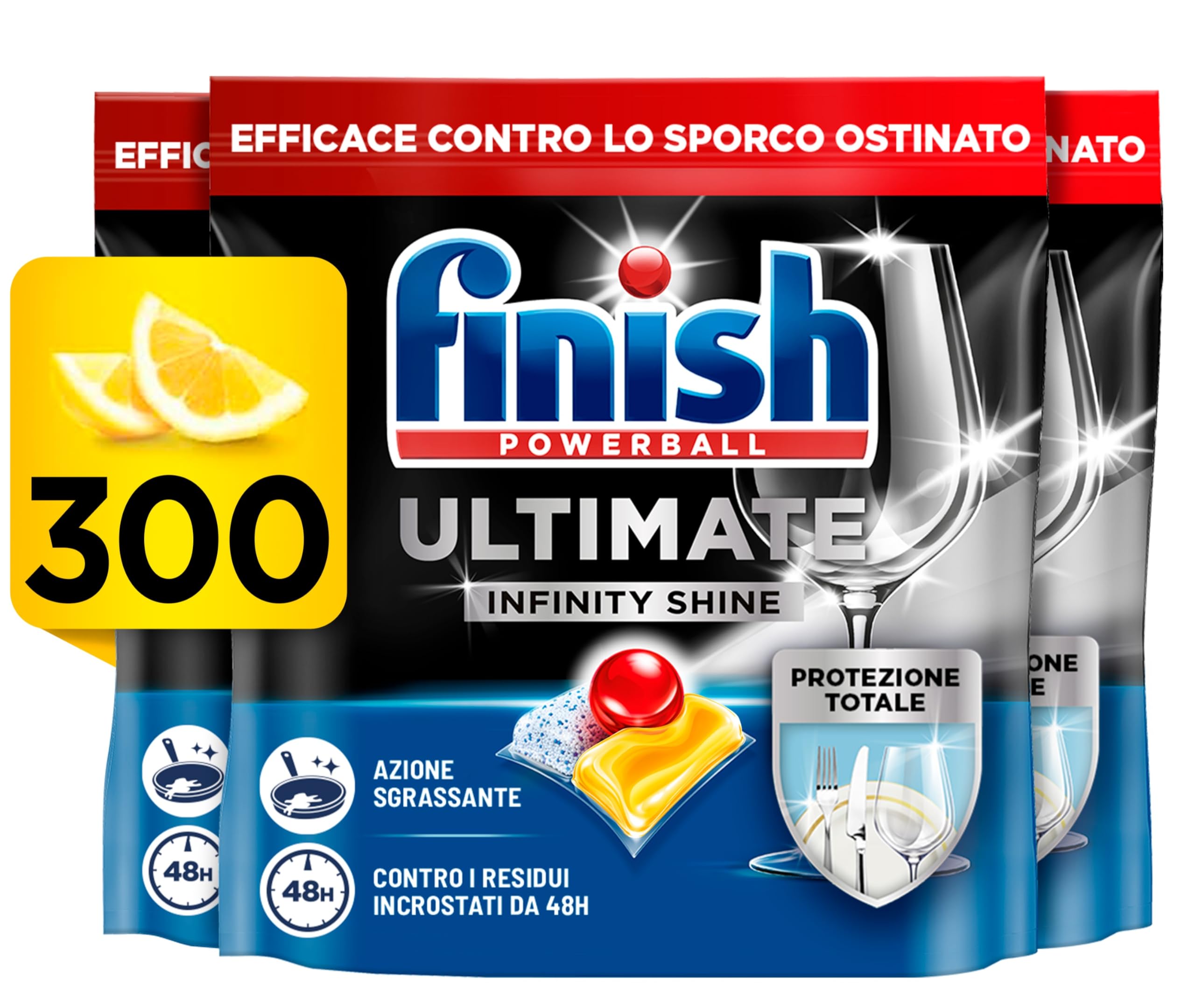 Finish Ultimate Infinity Shine Pastiglie Lavastoviglie, 100 Capsule Lavastoviglie al Limone, Pastiglie per Lavastoviglie contro lo Sporco e i Residui Incrostati (Confezione da 3)