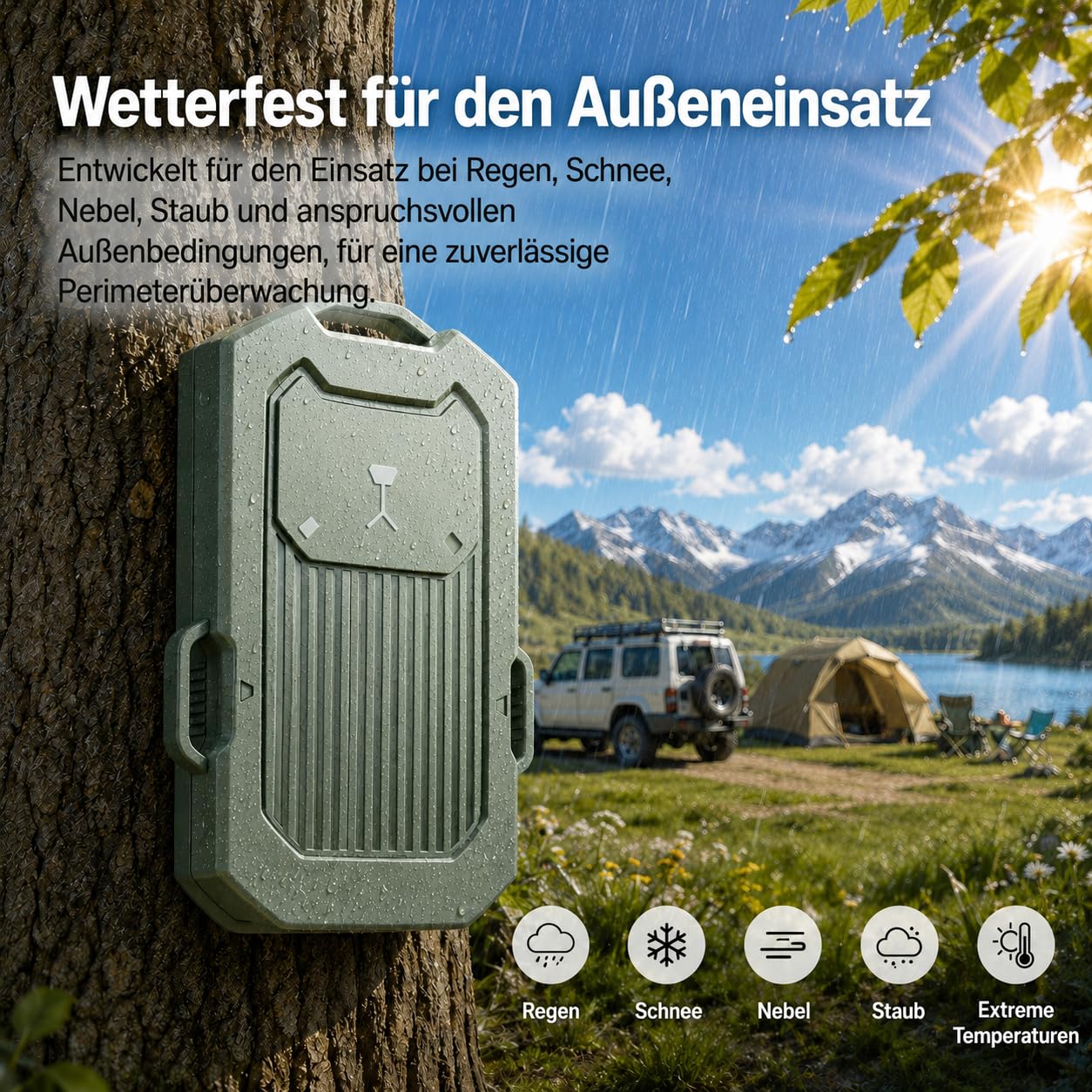 LETWESAF Camping-Perimeter-Alarm Erweiterungssensor, 24GHz Radar-Bewegungsmelder, zusätzlicher Outdoor-Detektor für Einfahrt, Bauernhof, Wohnmobil, IP66 wetterfest, nur Sensor, Empfänger erforderlich
