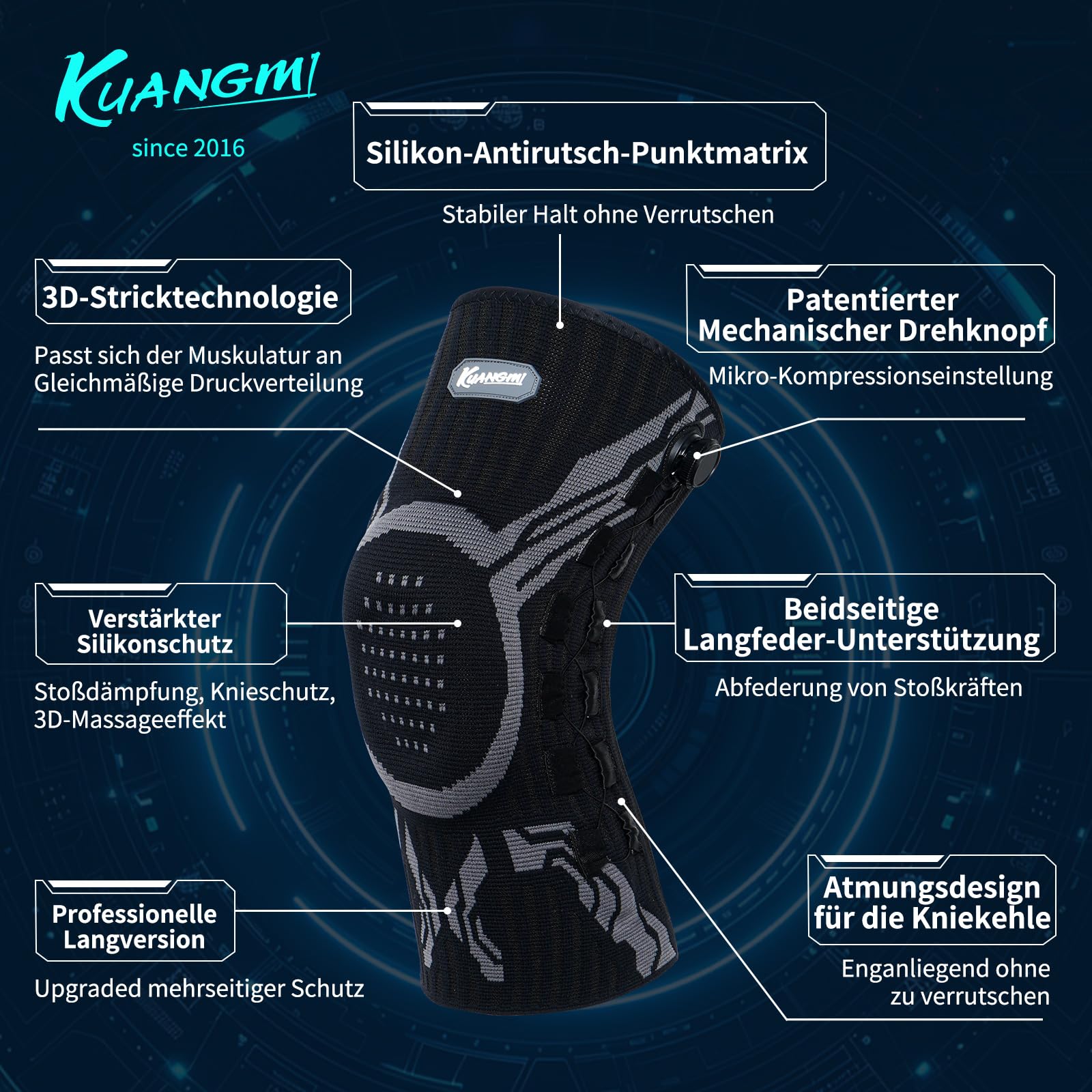 Kuangmi Genouillère Professionnelle Avec Molette Mécanique, Coussinets Gel Rotulien et Stabilisateurs Latéraux - Soutien Articulaire pour Douleur au Genou, Arthrose, Ménisque, Sport B-R-XL