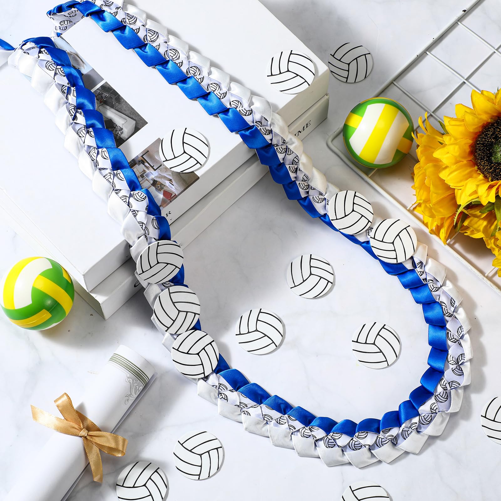 Wavwavw Graduation Volleyball Leis 47 Inch Class of 2025 Handmade Braided Necklace Senior Night Volleyball Graduation Party Favor Congrats Grad Ribbon Lei Gift for High School College Graduation