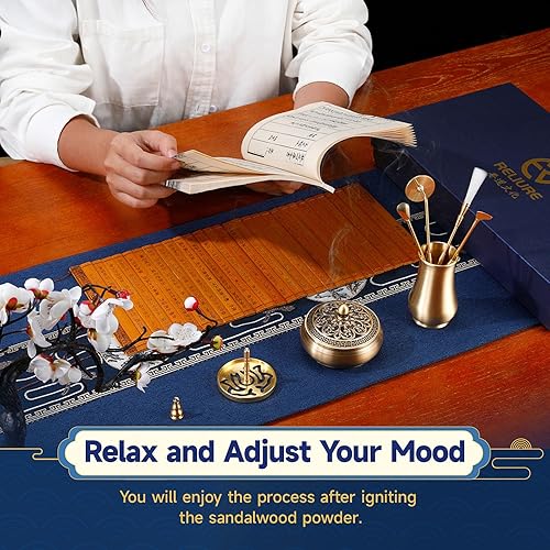 Miniatura 3 de RE RELIURE Kit de quemador de incienso de madera de agar, 12 piezas, kit de quemador de incienso de latón chino, kit de quemador de incienso en