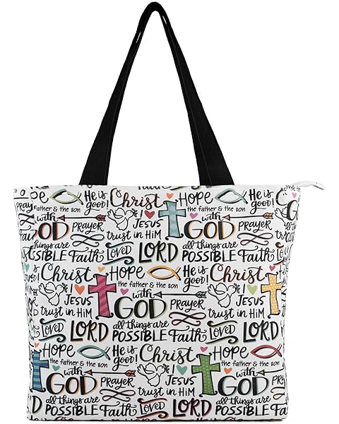 Women's Tote Bag with Zipper, Thick Canvas, Vibrant Print, Wide Strap - Reusable Sh...