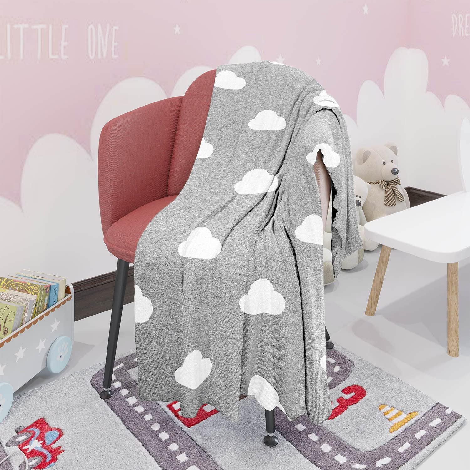 Nevni Cloud Print Knitted Soft Cotton Reversible Baby Blankets for Newborn Boy Girls Grey, 80 cm x 100 cm - Image 4
