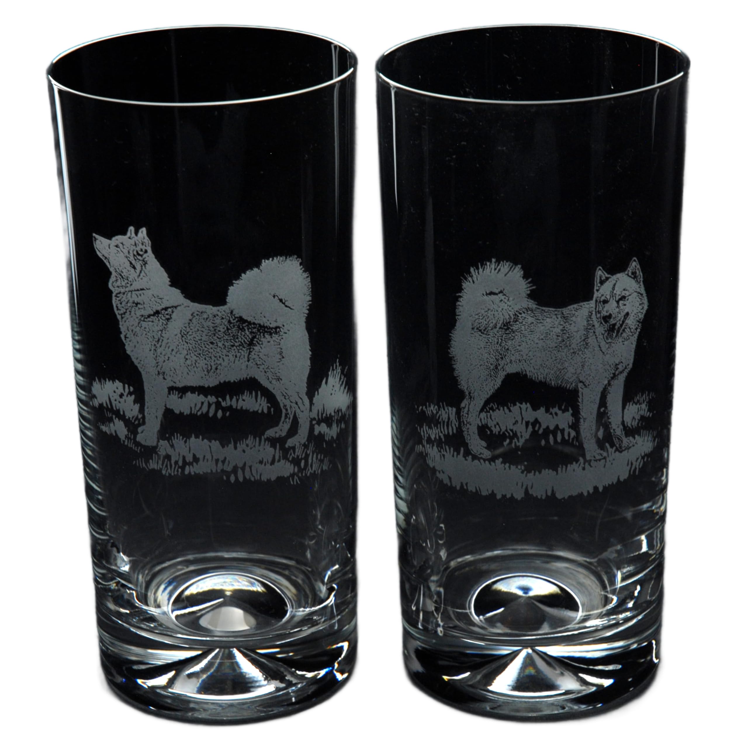 GLYPTIC Glass Art Finnish Spitz Dog Placement Hand Etched/Engraved Highball Glass