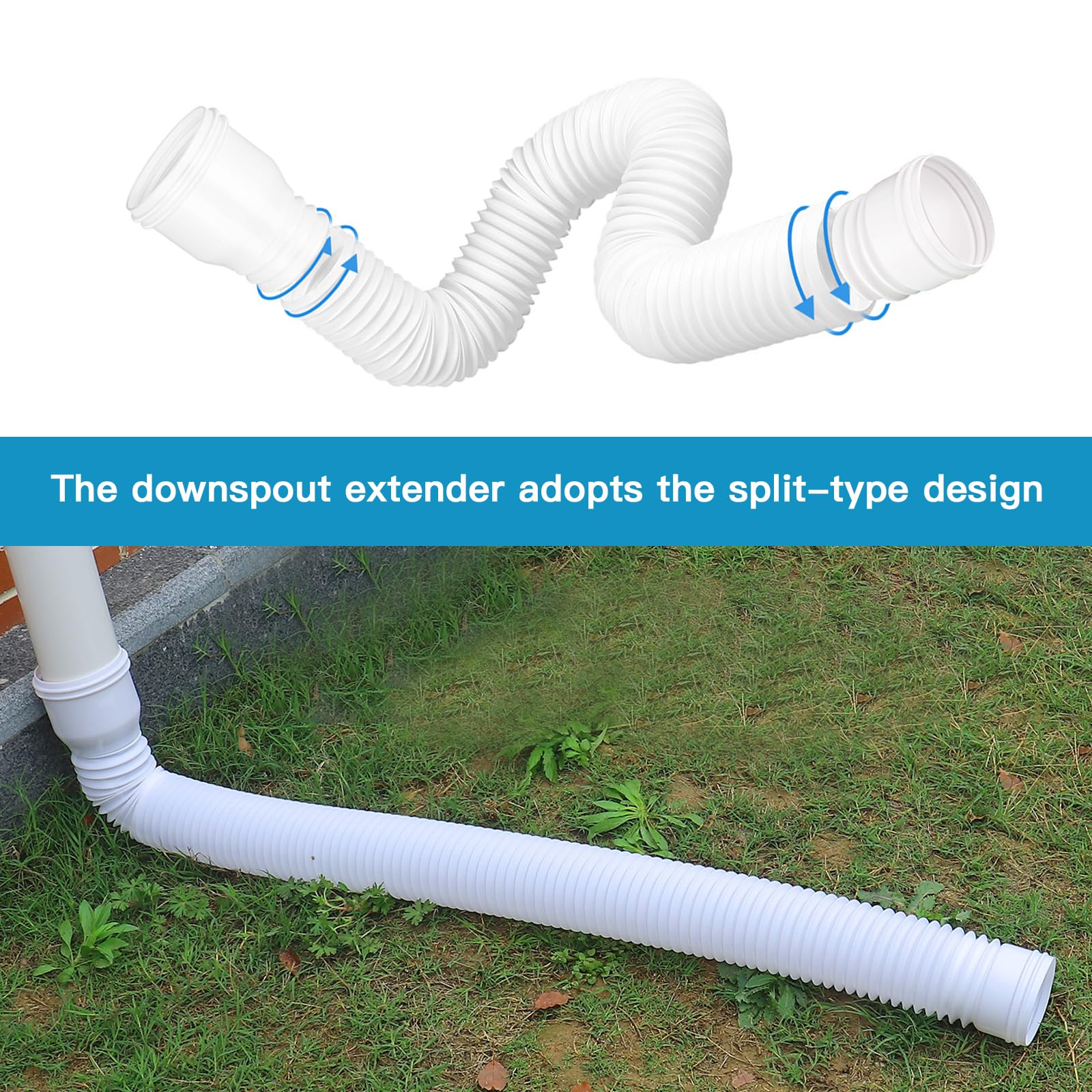 Canales del Techo, Pipa Descendente, Extensión de las Canaletas 150 cm Bajada de la Tubería de la Expansión de la lluvia Flexible, Extensión del Césped Downrop (Blanco 2)