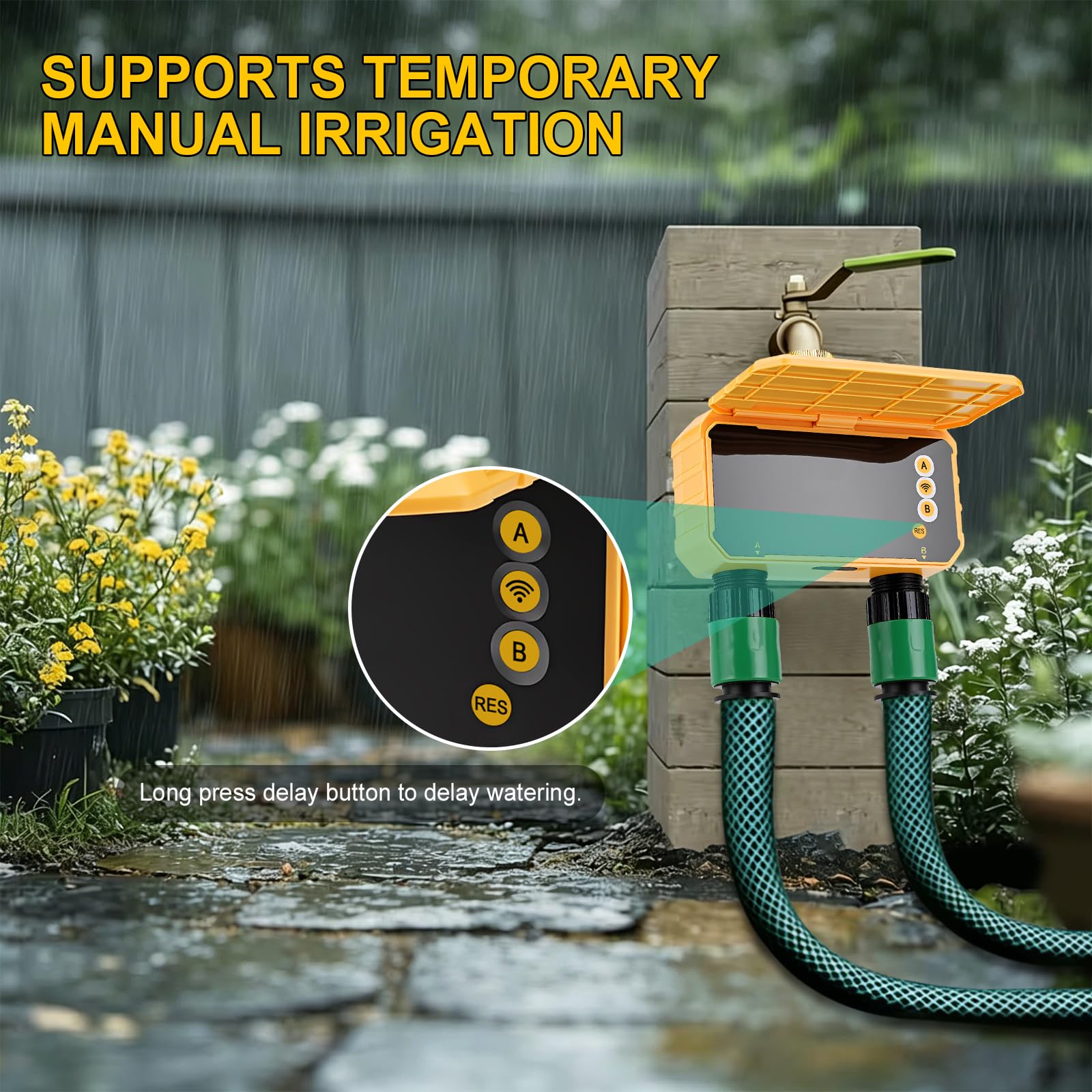 Smart Programmatore di irrigazione WiFi a 2 vie, Solare y Batteria Integrata, Regolatore di irrigazione Automatico a Distanza Wi-FI per Piante D'interno, Giardino